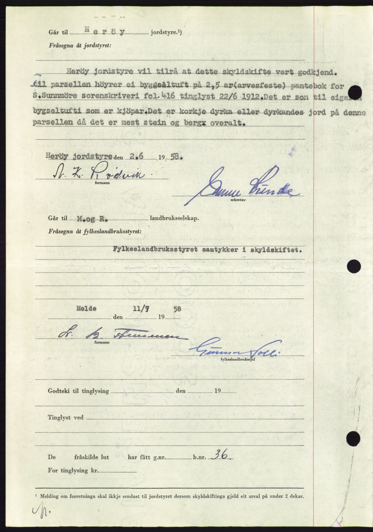 Søre Sunnmøre sorenskriveri, AV/SAT-A-4122/1/2/2C/L0110: Pantebok nr. 36A, 1958-1958, Dagboknr: 1501/1958