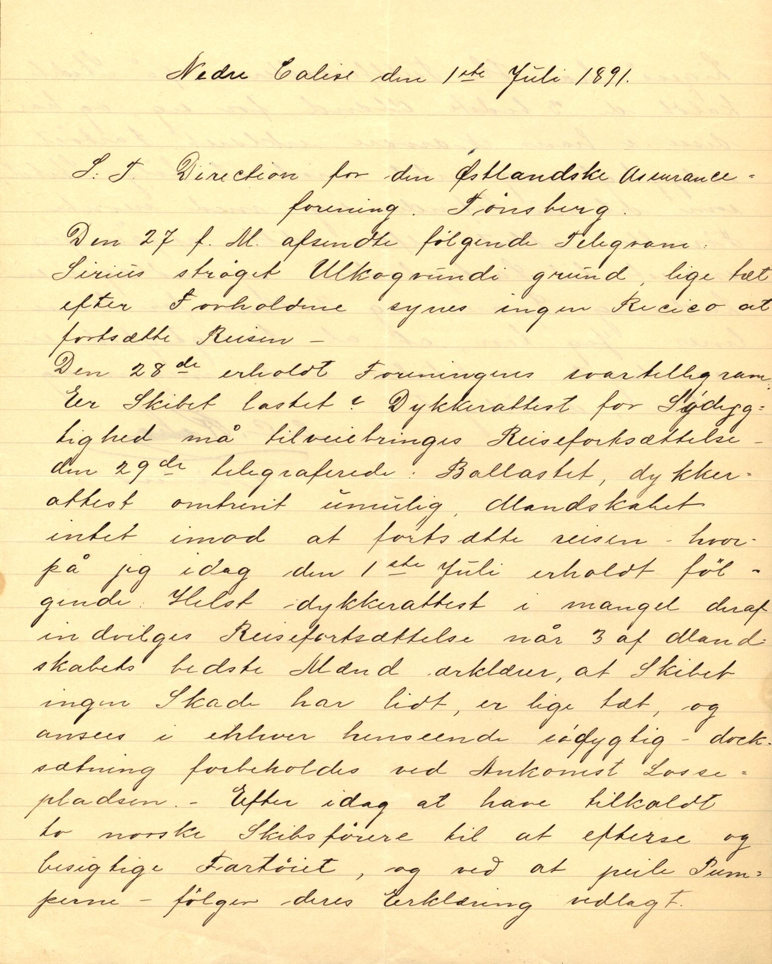 Pa 63 - Østlandske skibsassuranceforening, VEMU/A-1079/G/Ga/L0027/0002: Havaridokumenter / Jarlen, Jarl, St. Petersburg, Sir John Lawrence, Sirius, 1891, s. 82