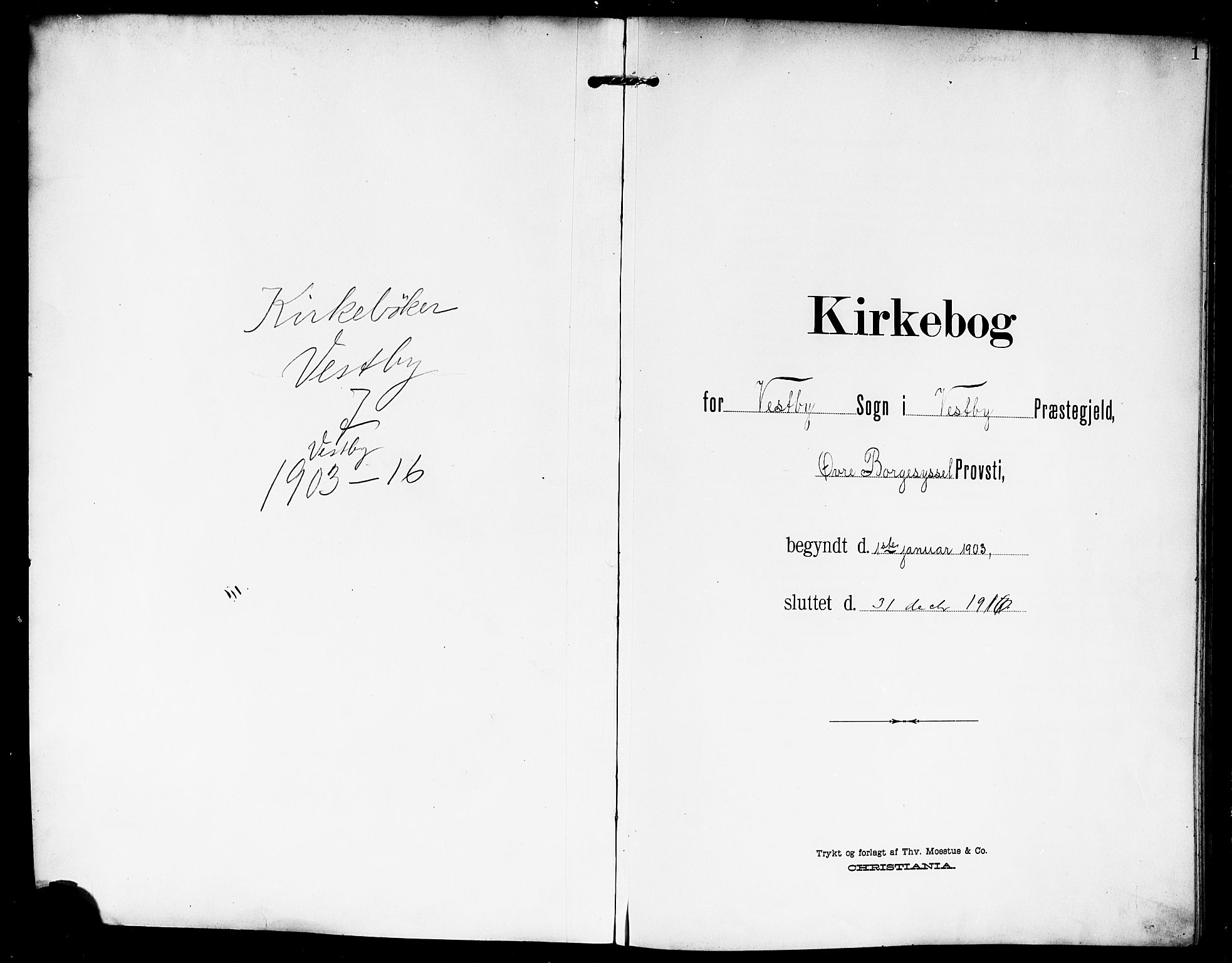 Vestby prestekontor Kirkebøker, AV/SAO-A-10893/G/Ga/L0002: Klokkerbok nr. I 2, 1903-1916, s. 1