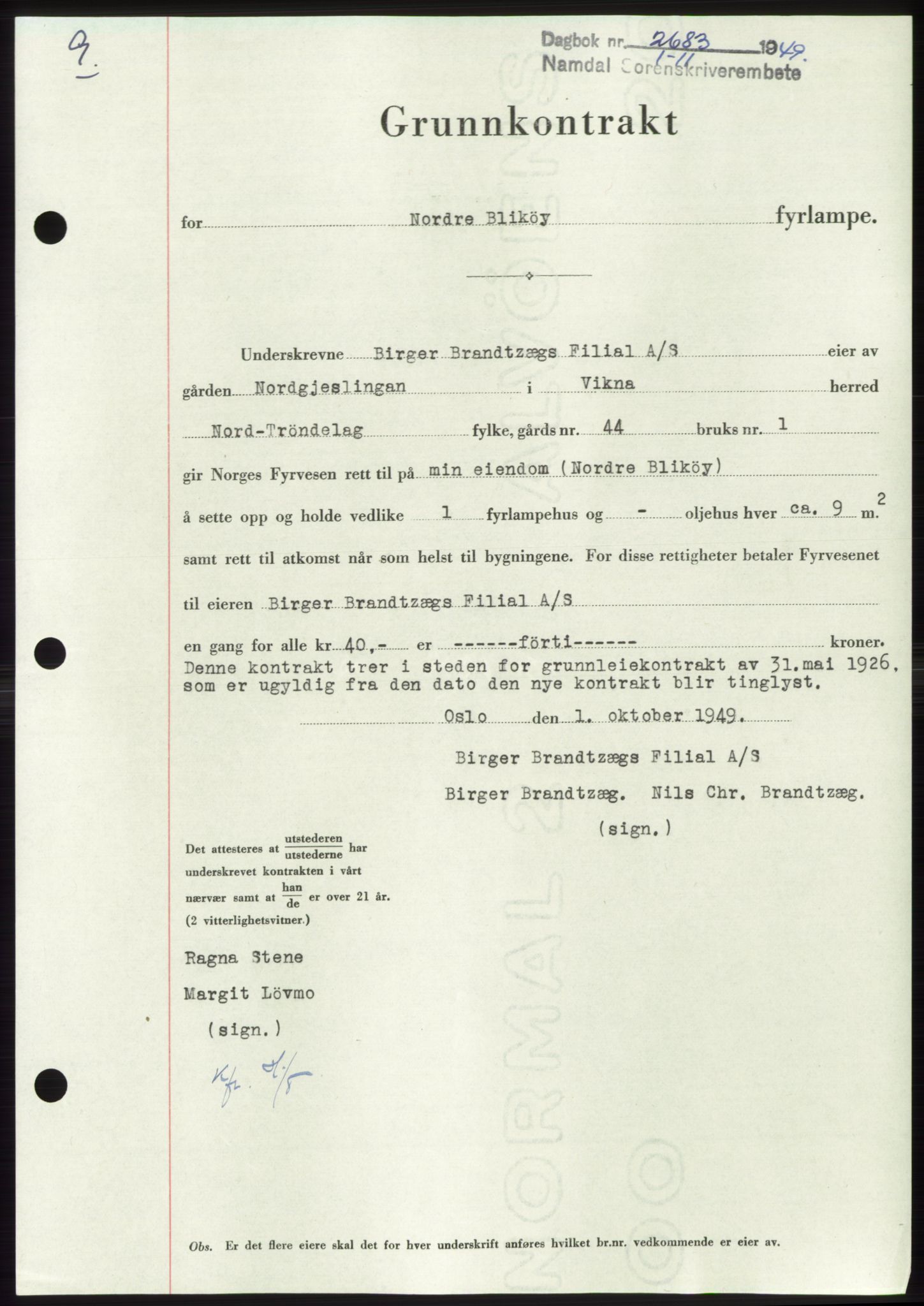 Namdal sorenskriveri, SAT/A-4133/1/2/2C: Pantebok nr. -, 1949-1949, Dagboknr: 2683/1949