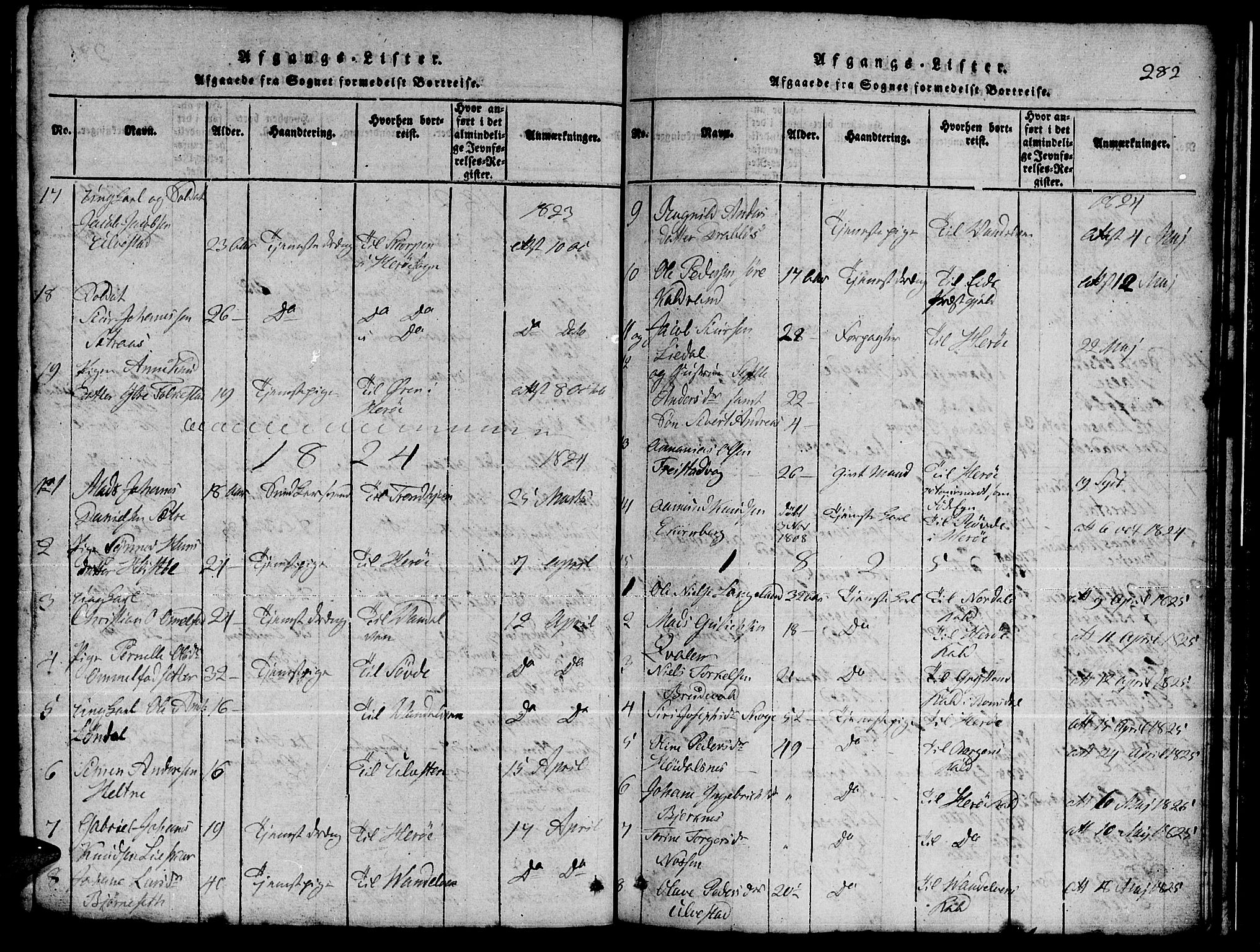 Ministerialprotokoller, klokkerbøker og fødselsregistre - Møre og Romsdal, SAT/A-1454/511/L0155: Klokkerbok nr. 511C01, 1817-1829, s. 282
