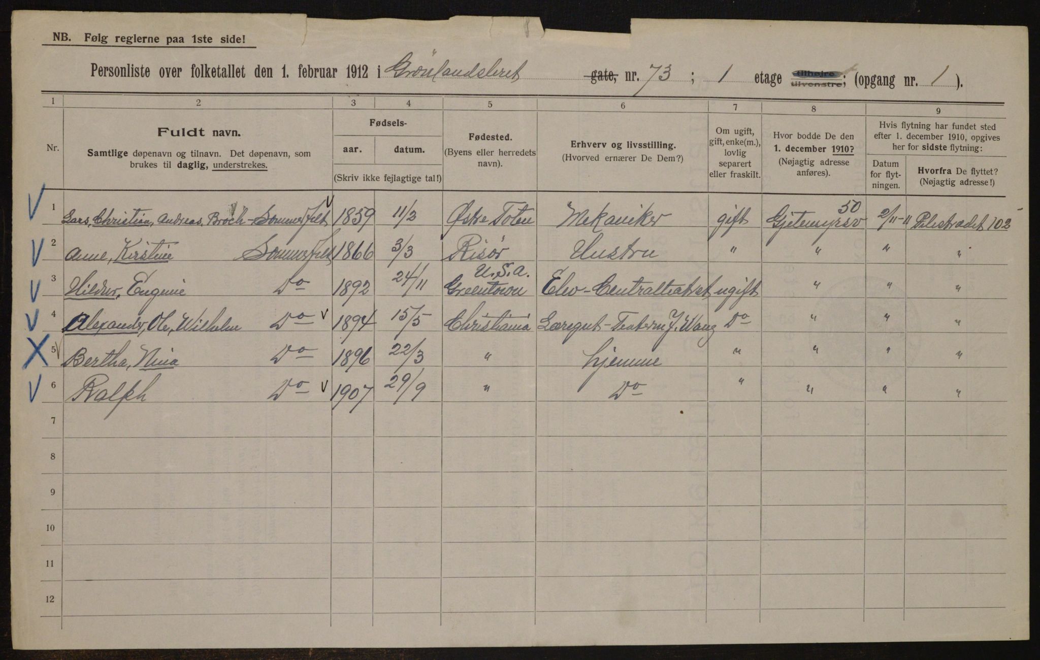 OBA, Kommunal folketelling 1.2.1912 for Kristiania, 1912, s. 32108