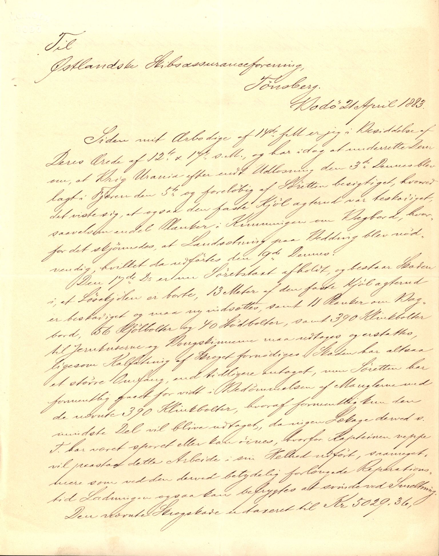 Pa 63 - Østlandske skibsassuranceforening, VEMU/A-1079/G/Ga/L0016/0012: Havaridokumenter / Urania, Tagal, Sir John Lawrence, Benguela, 1883, s. 27