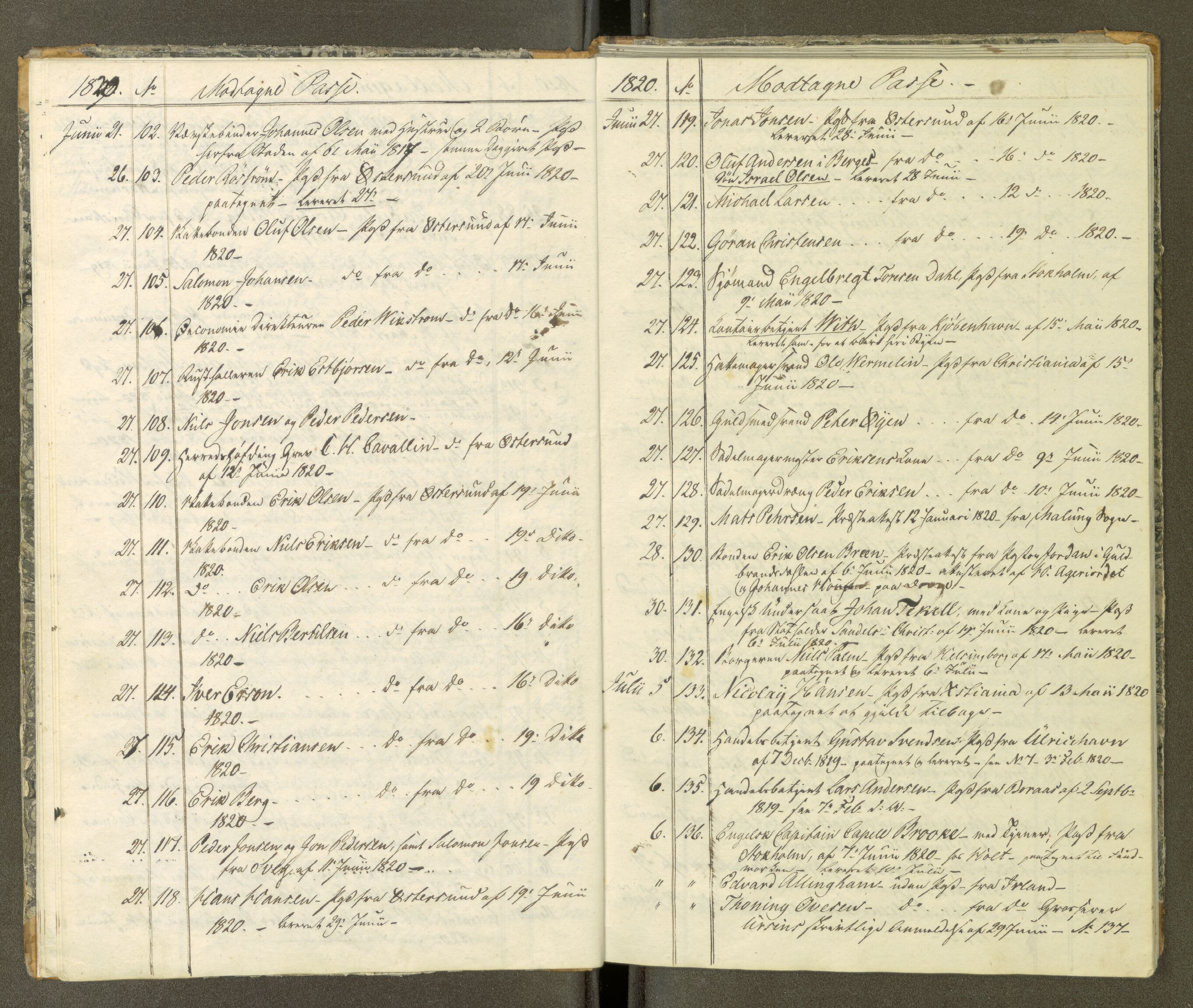 Trondheim politikammer, AV/SAT-A-1887/1/30/L0002: Passprotokoll. Første del:utstedtete pass. Andre del :innleverte/fornyede, 1819-1823