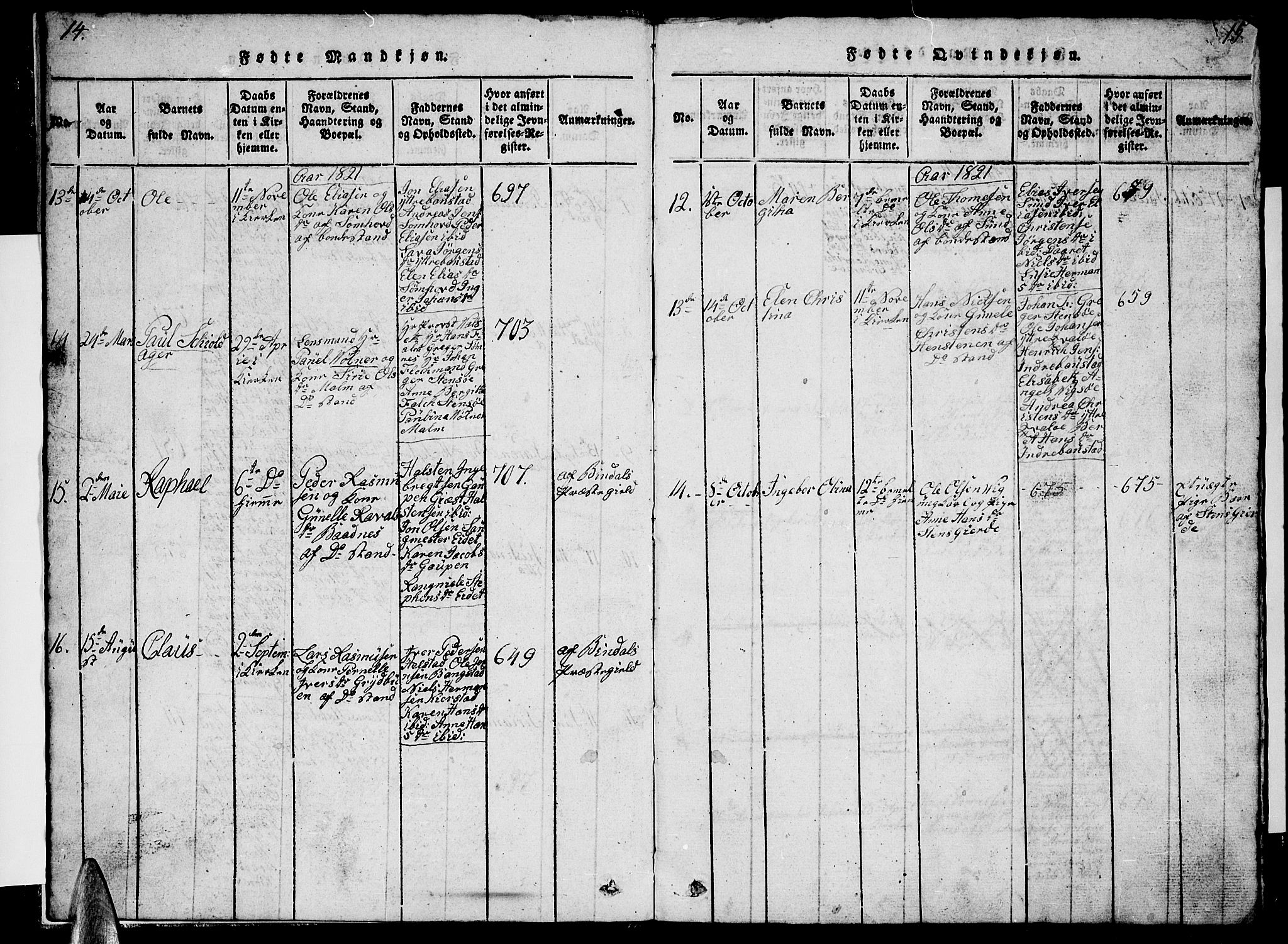 Ministerialprotokoller, klokkerbøker og fødselsregistre - Nordland, AV/SAT-A-1459/812/L0186: Klokkerbok nr. 812C04, 1820-1849, s. 14-15