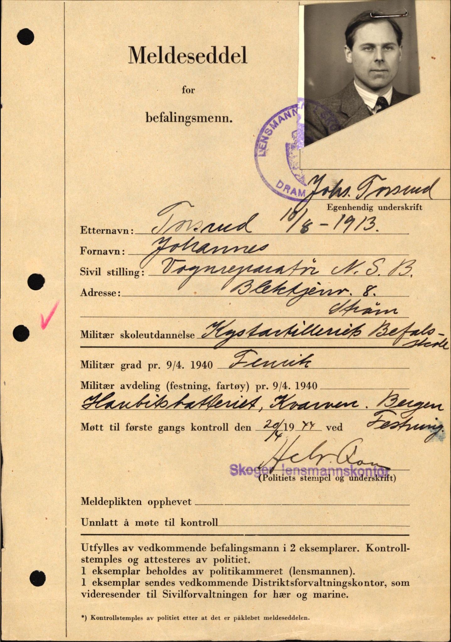 Forsvaret, Forsvarets krigshistoriske avdeling, AV/RA-RAFA-2017/Y/Yf/L0209: II-C-11-2121  -  Okkupasjonstiden.  Meldesedler for befal med foto og oppl. om militær grad 9. apr. 1940., 1944-1945, s. 1105