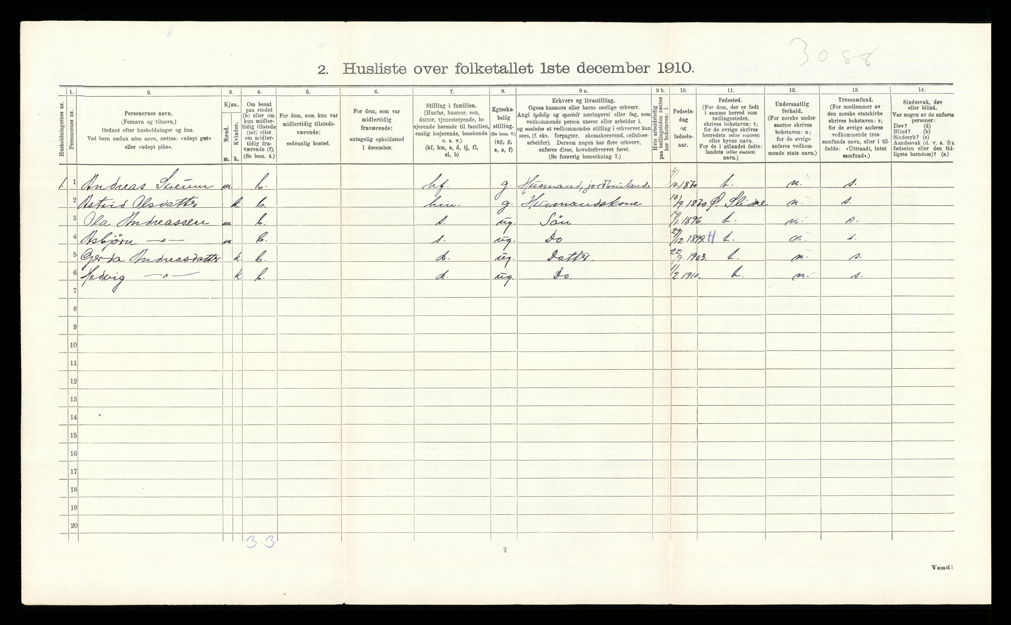 RA, Folketelling 1910 for 0538 Nordre Land herred, 1910, s. 1250