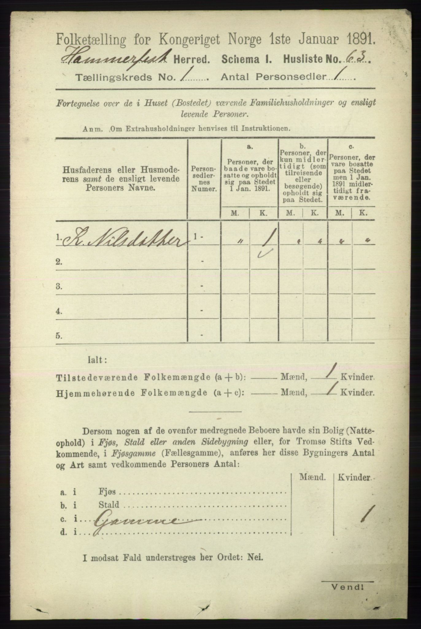 RA, Folketelling 1891 for 2016 Hammerfest herred, 1891, s. 76