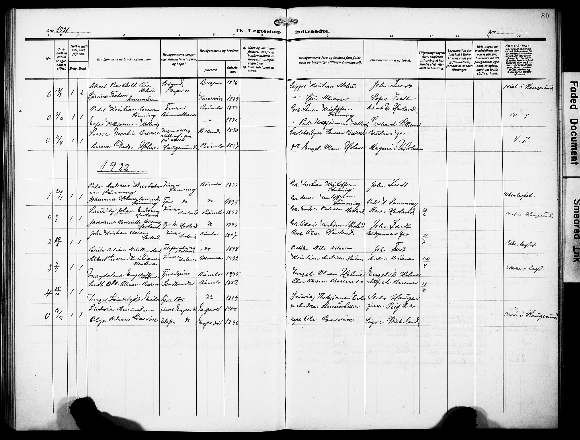 Finnås sokneprestembete, AV/SAB-A-99925/H/Ha/Hab/Habc/L0004: Klokkerbok nr. C 4, 1917-1931, s. 80