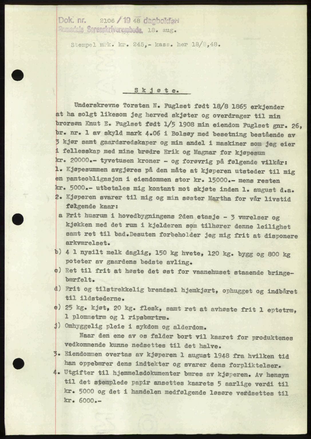 Romsdal sorenskriveri, SAT/A-4149/1/2/2C: Pantebok nr. A27, 1948-1948, Dagboknr: 2106/1948