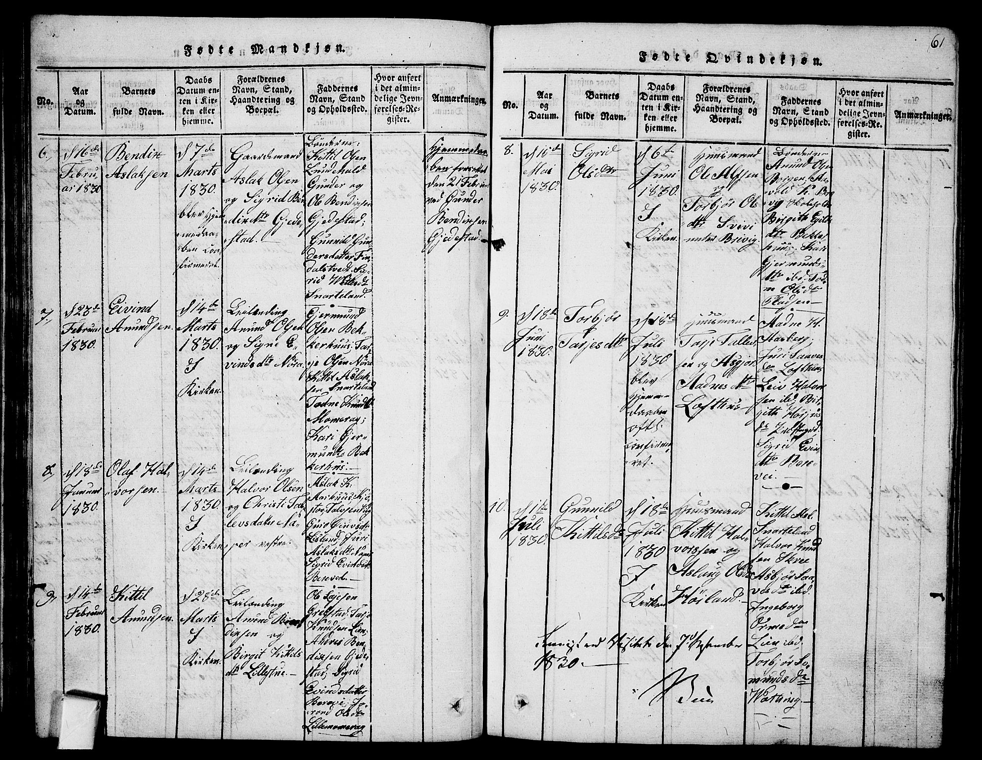 Fyresdal kirkebøker, SAKO/A-263/G/Ga/L0001: Klokkerbok nr. I 1, 1816-1840, s. 61