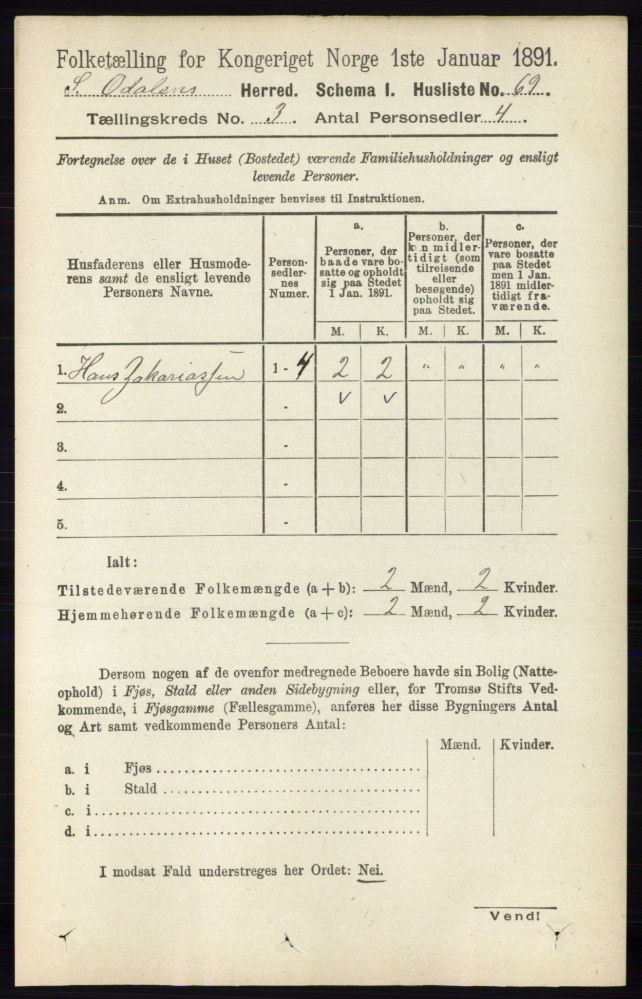 RA, Folketelling 1891 for 0419 Sør-Odal herred, 1891, s. 1144