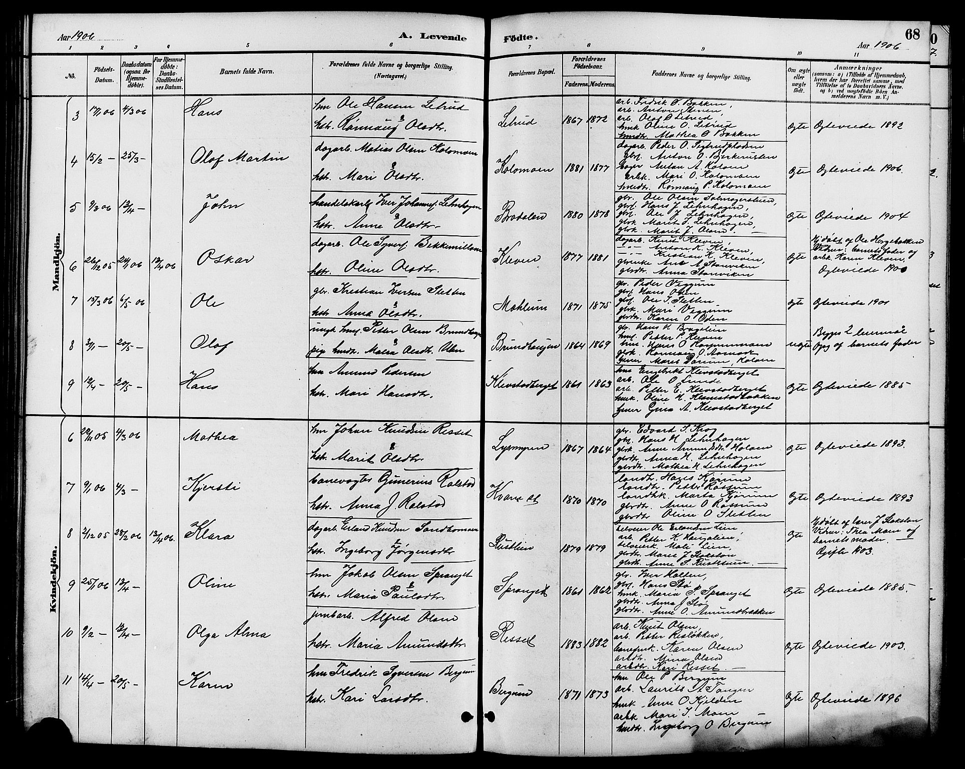 Nord-Fron prestekontor, AV/SAH-PREST-080/H/Ha/Hab/L0006: Klokkerbok nr. 6, 1887-1914, s. 68