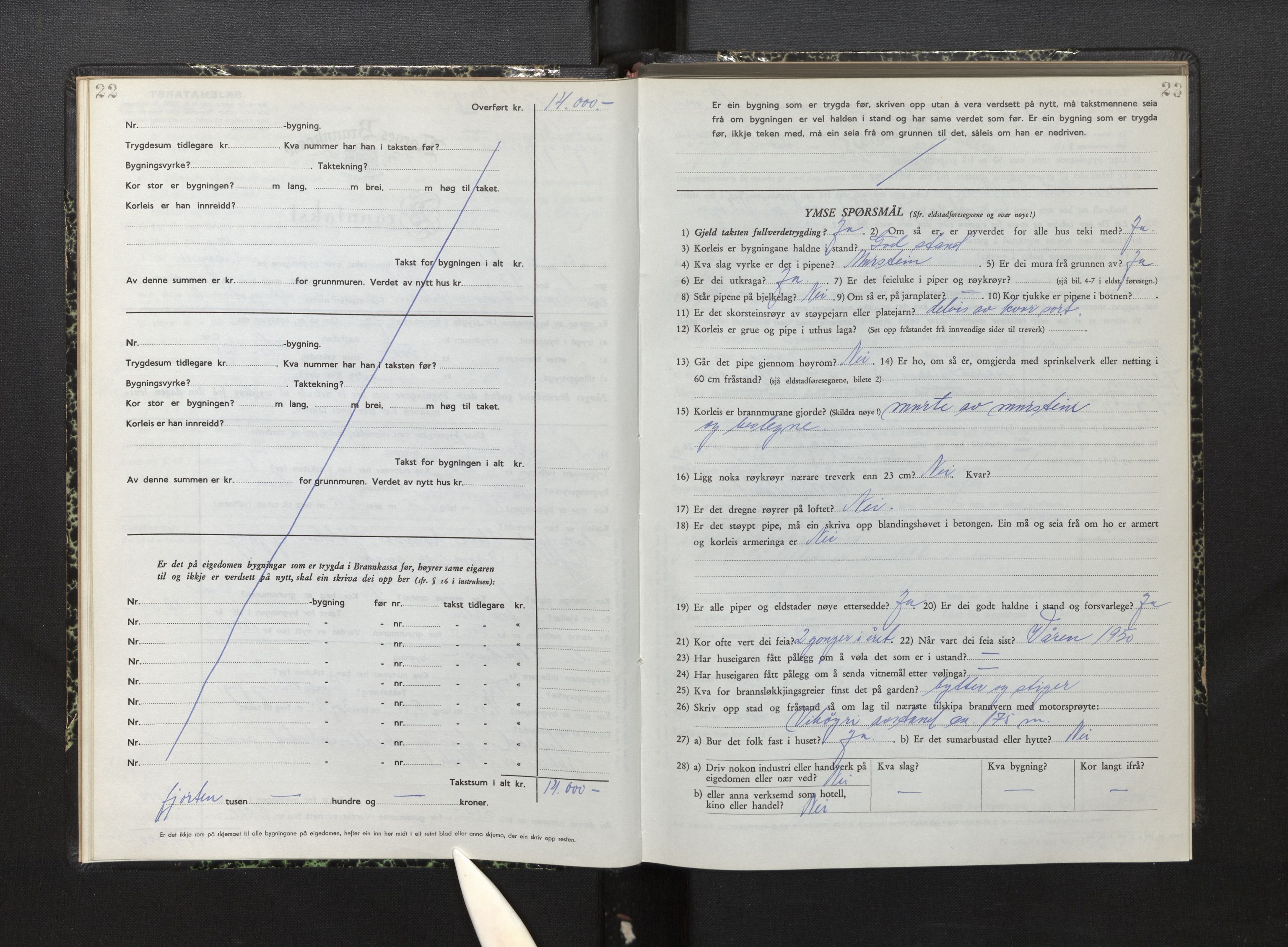 Lensmannen i Vik, AV/SAB-A-30301/0012/L0007: Branntakstprotokoll, skjematakst, 1950-1955, s. 22-23