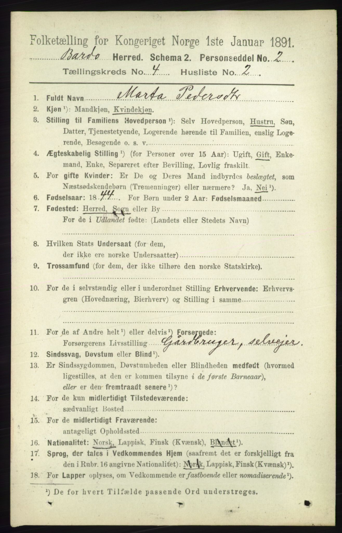 RA, Folketelling 1891 for 1922 Bardu herred, 1891, s. 1333
