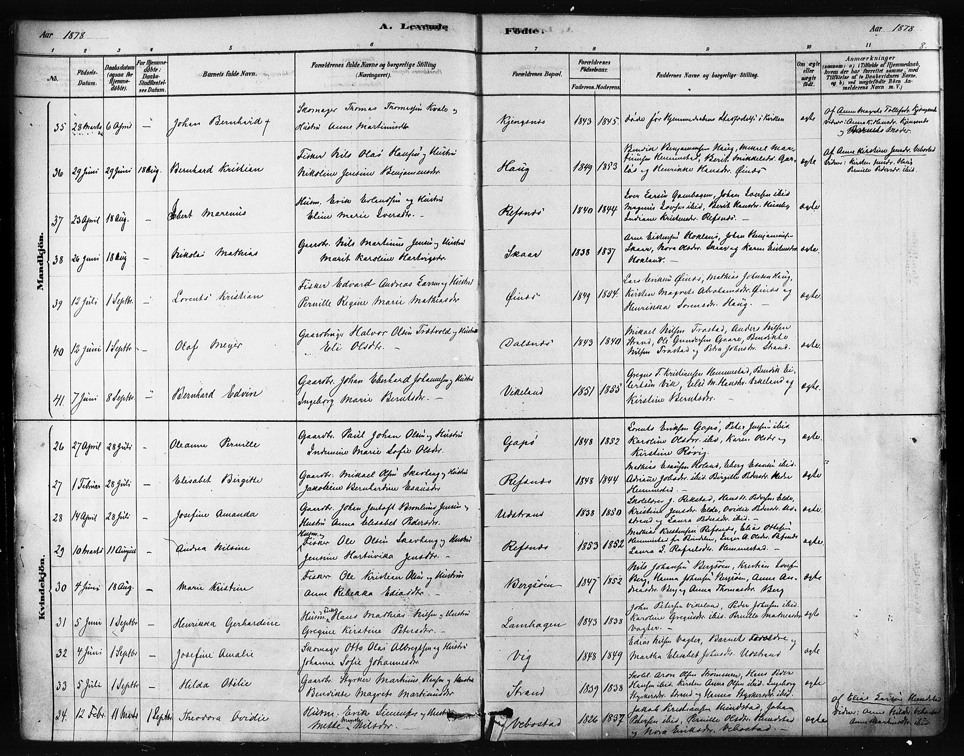 Kvæfjord sokneprestkontor, AV/SATØ-S-1323/G/Ga/Gaa/L0005kirke: Ministerialbok nr. 5, 1878-1894, s. 8