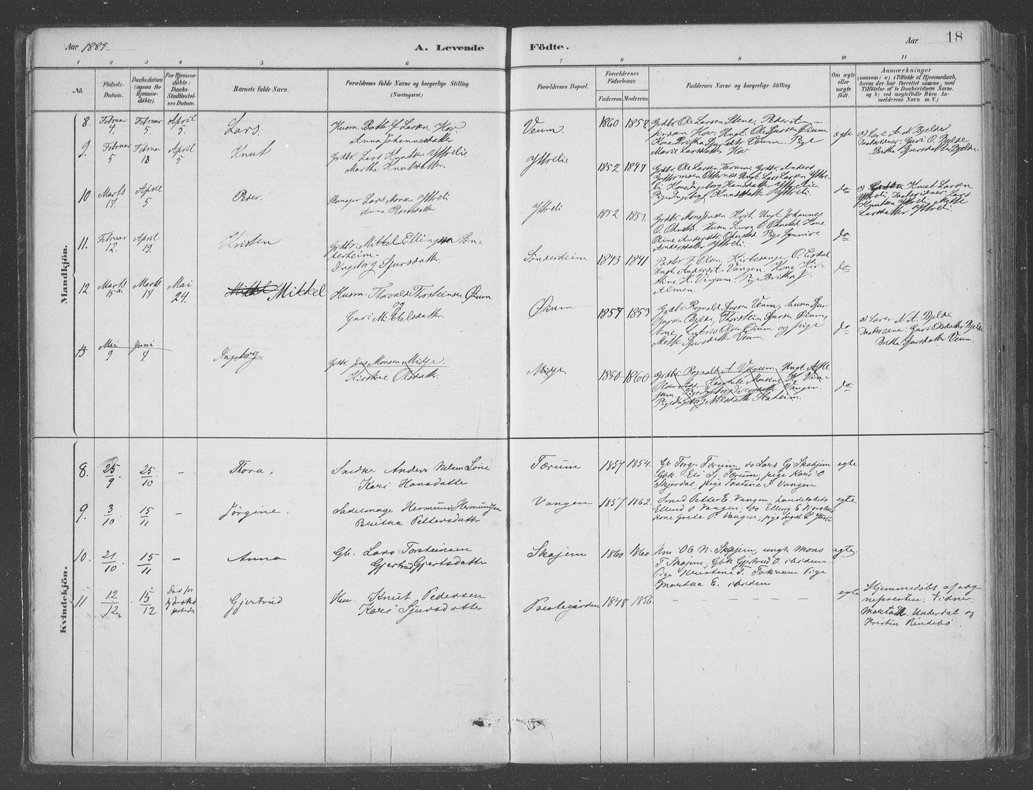 Aurland sokneprestembete, SAB/A-99937/H/Ha/Hab/L0001: Ministerialbok nr. B  1, 1880-1909, s. 18