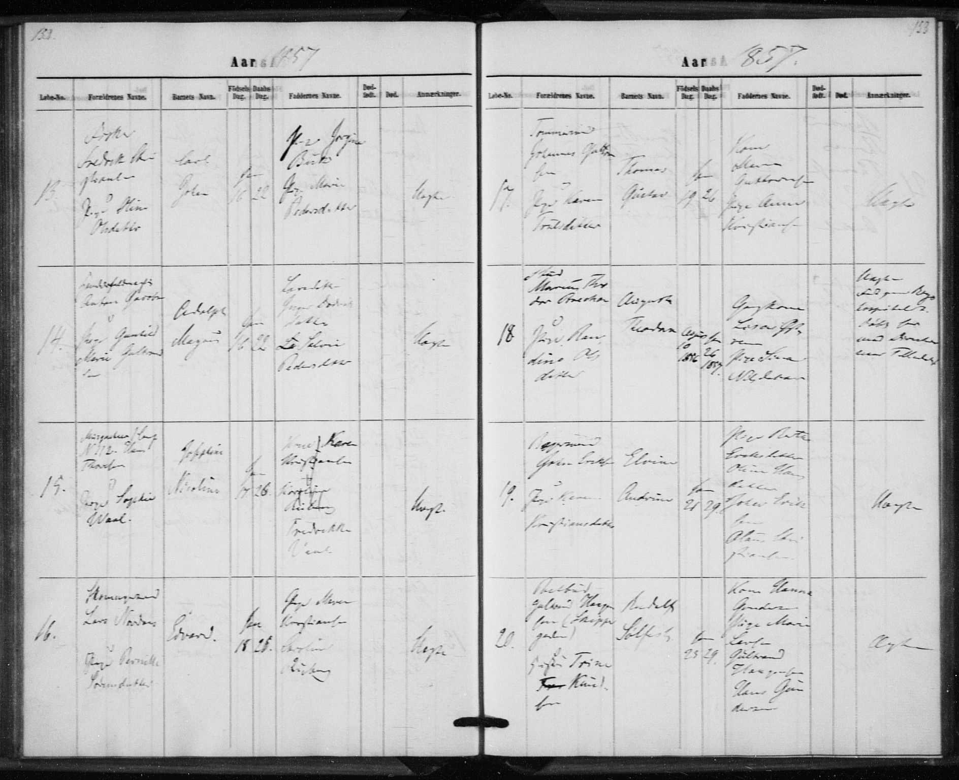 Rikshospitalet prestekontor Kirkebøker, AV/SAO-A-10309b/K/L0002/0001: Dåpsbok nr. 2.1, 1854-1860, s. 152-153