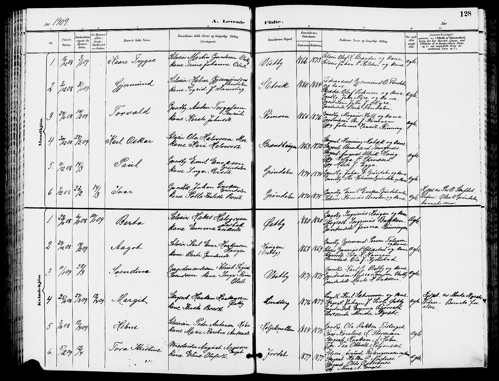 Trysil prestekontor, SAH/PREST-046/H/Ha/Hab/L0006: Klokkerbok nr. 6, 1896-1912, s. 128