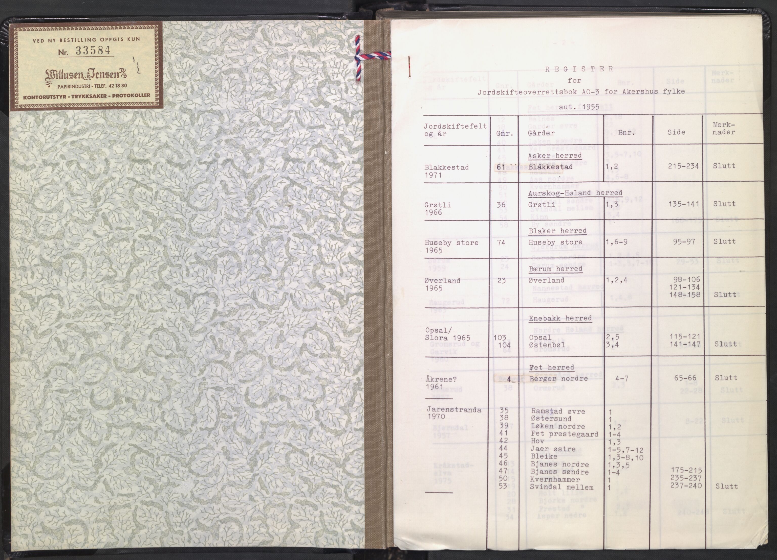 Eidsivating jordskifteoverrett, AV/SAO-A-10121a/A/L0002: Jordskifteoverrettsbok, 1957-1975