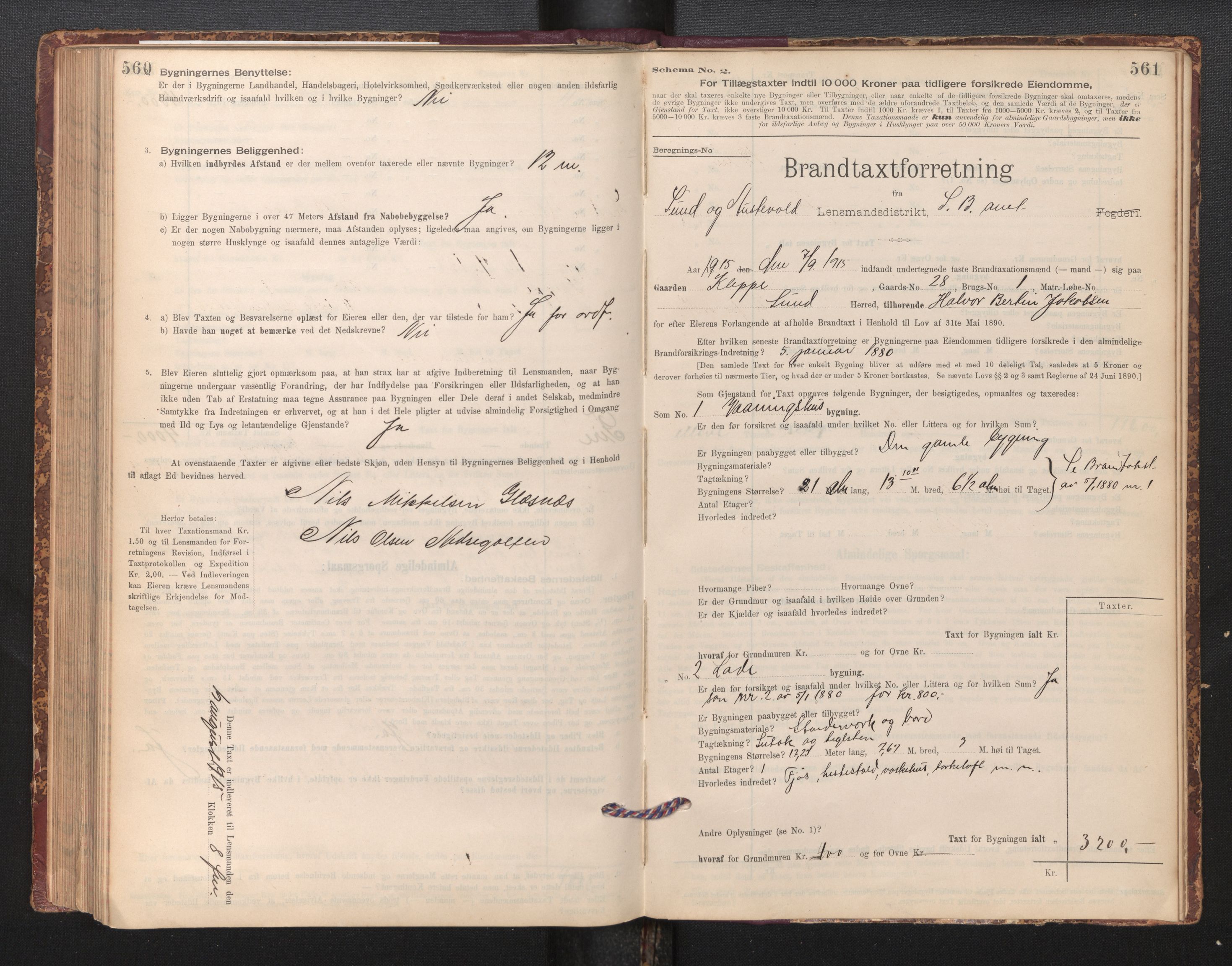 Lensmannen i Sund og Austevoll, AV/SAB-A-35201/0012/L0003: Branntakstprotokoll, skjematakst, 1894-1917, s. 560-561