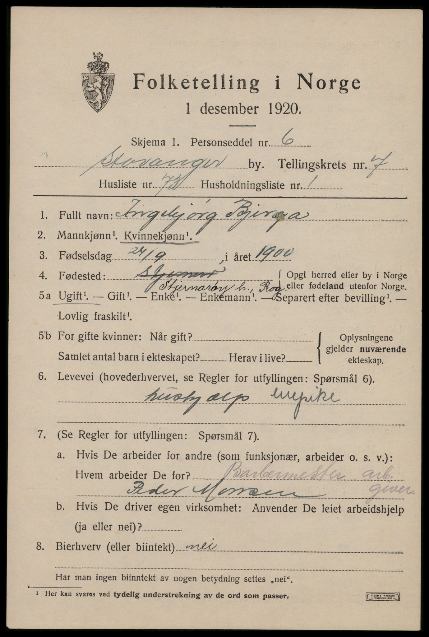 SAST, Folketelling 1920 for 1103 Stavanger kjøpstad, 1920, s. 46154