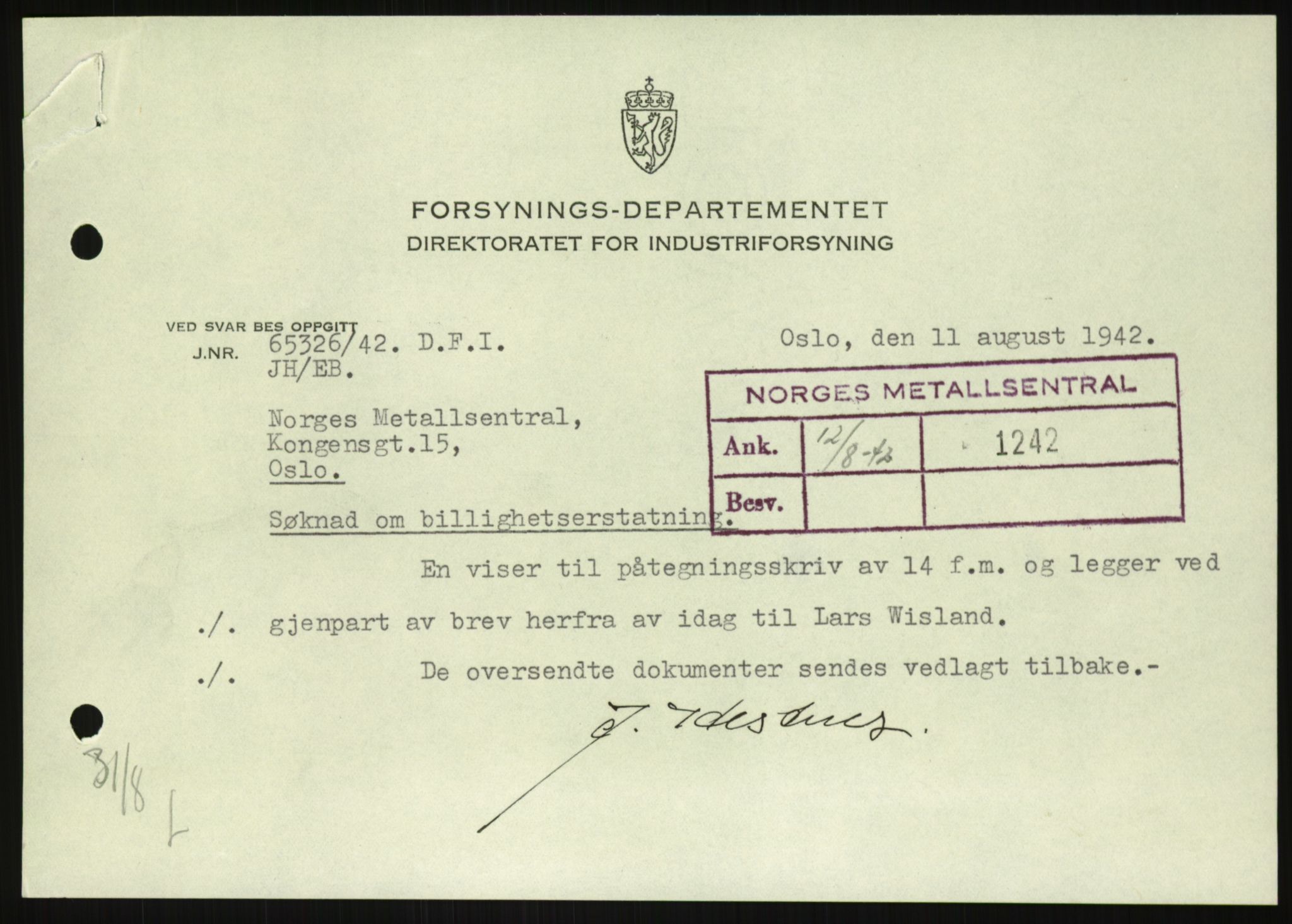 Direktoratet for industriforsyning, Sekretariatet, RA/S-4153/D/Df/L0054: 9. Metallkontoret, 1940-1945, s. 1747