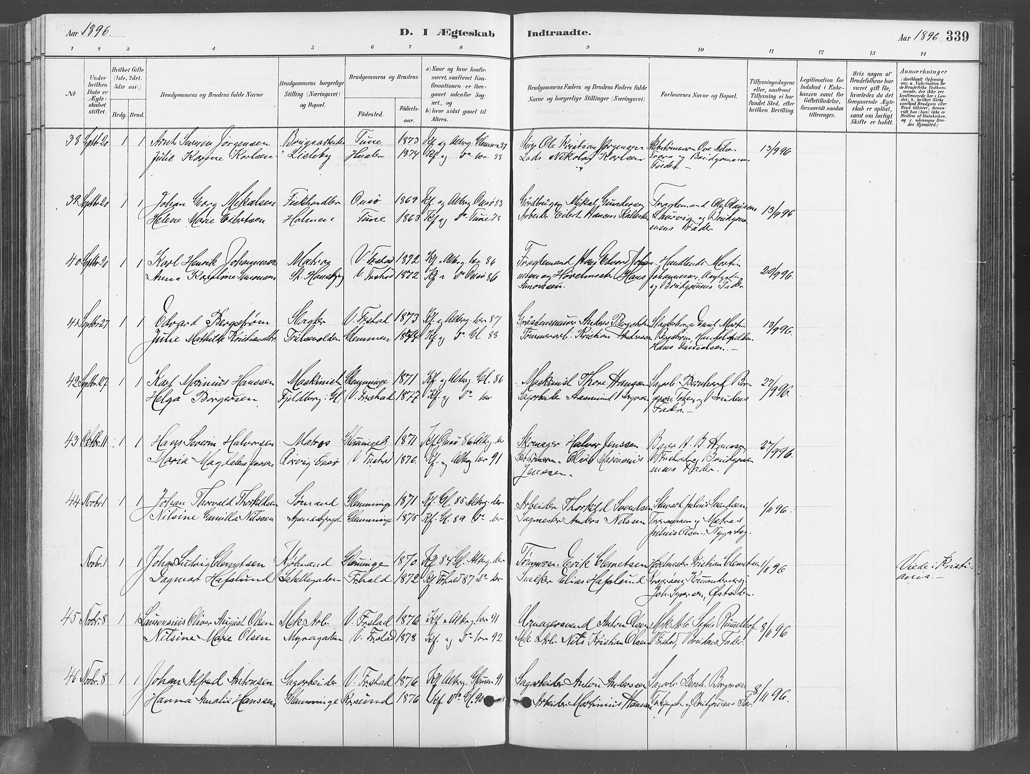 Fredrikstad domkirkes prestekontor Kirkebøker, AV/SAO-A-10906/G/Ga/L0003: Klokkerbok nr. 3, 1880-1900, s. 339