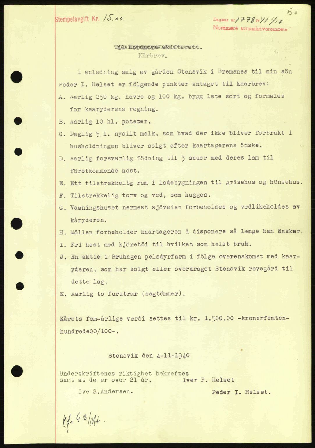 Nordmøre sorenskriveri, SAT/A-4132/1/2/2Ca: Pantebok nr. B88, 1941-1942, Dagboknr: 1778/1941