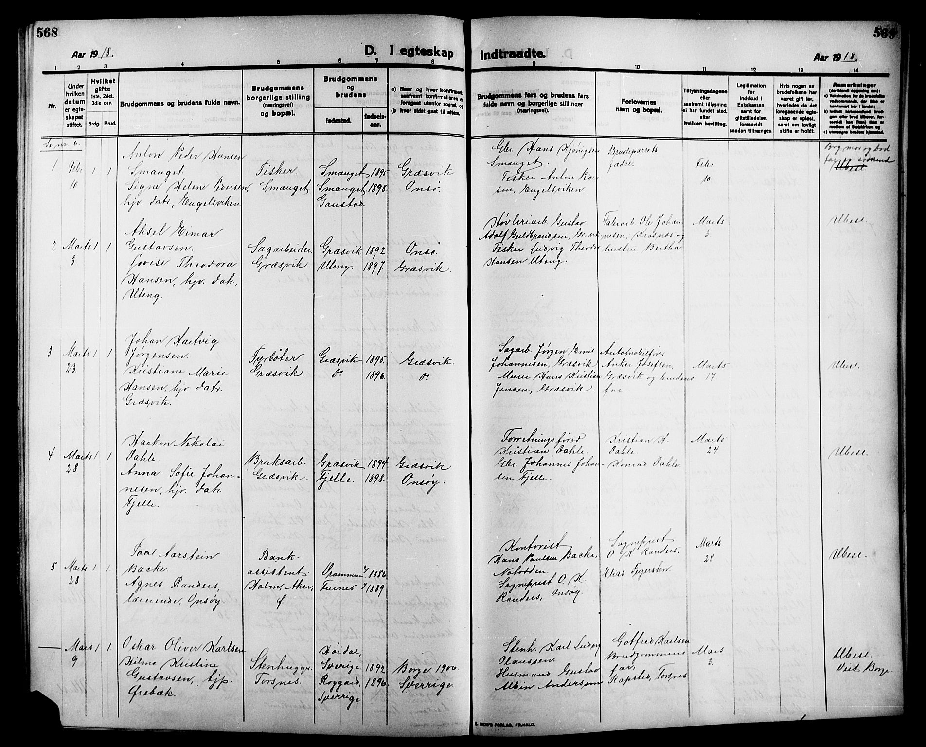 Onsøy prestekontor Kirkebøker, AV/SAO-A-10914/G/Ga/L0003: Klokkerbok nr. I 3, 1910-1926, s. 568-569