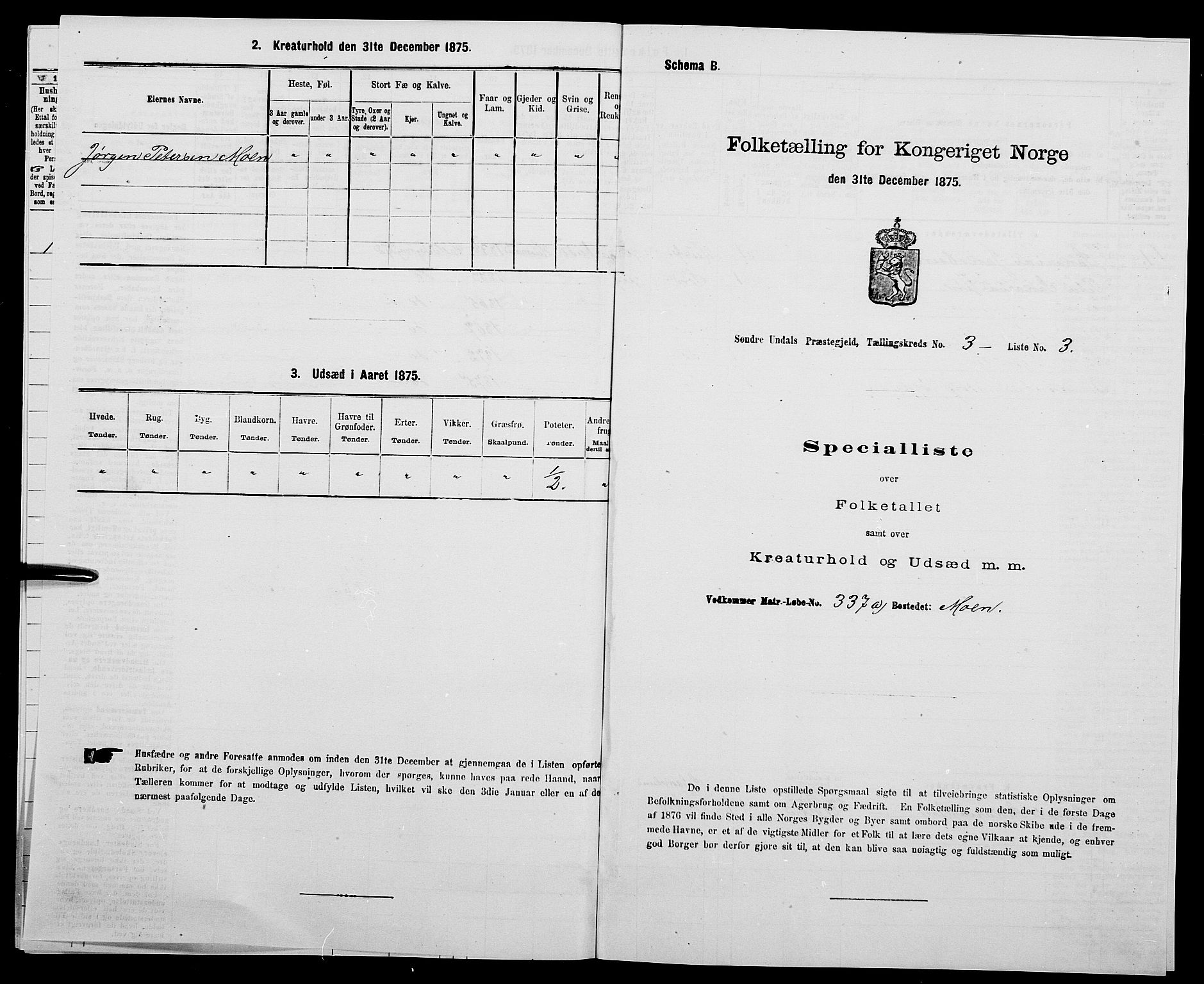 SAK, Folketelling 1875 for 1029P Sør-Audnedal prestegjeld, 1875, s. 375