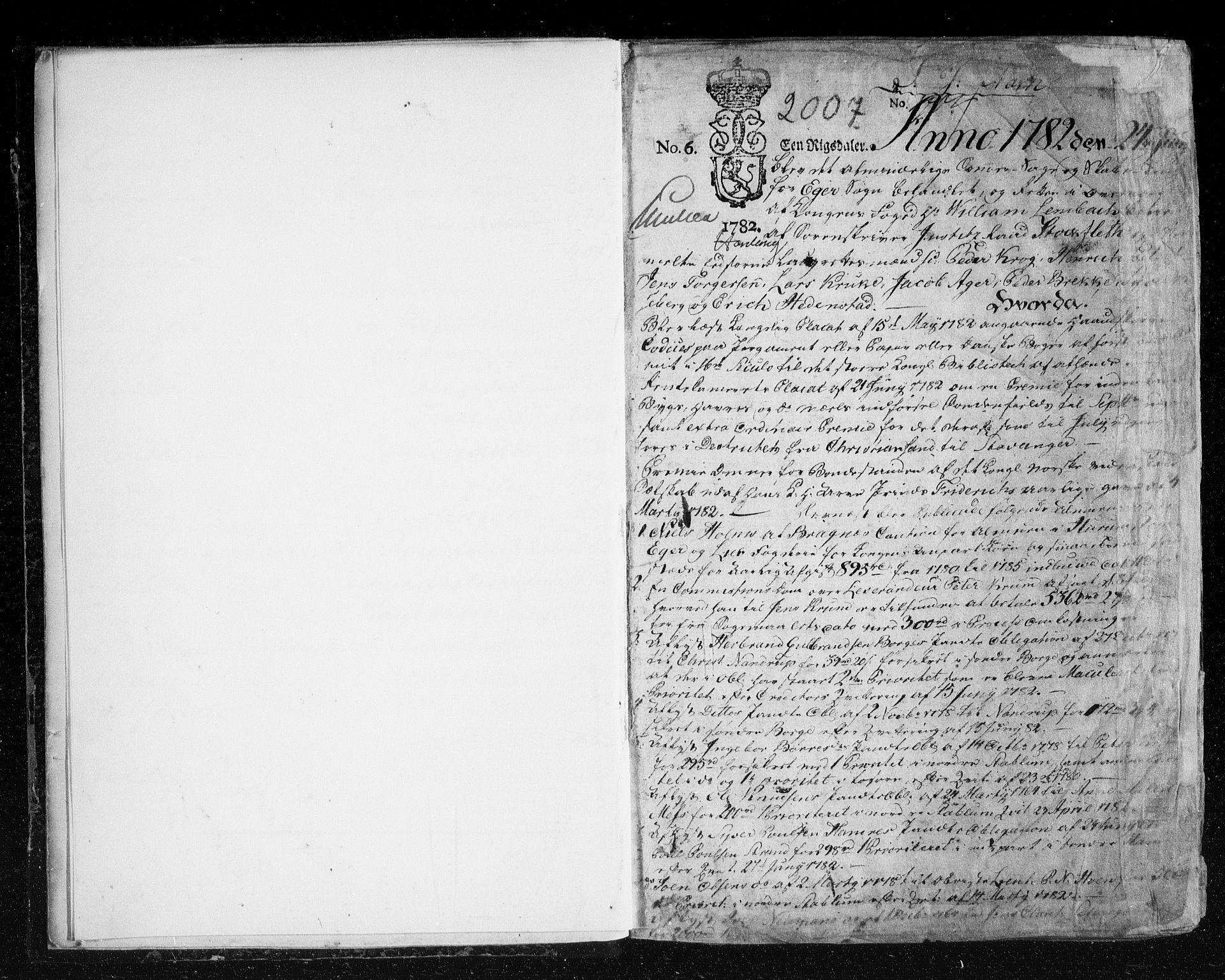 Eiker, Modum og Sigdal sorenskriveri, SAKO/A-123/F/Fa/Fab/L0011: Tingbok, 1782-1789, s. 1