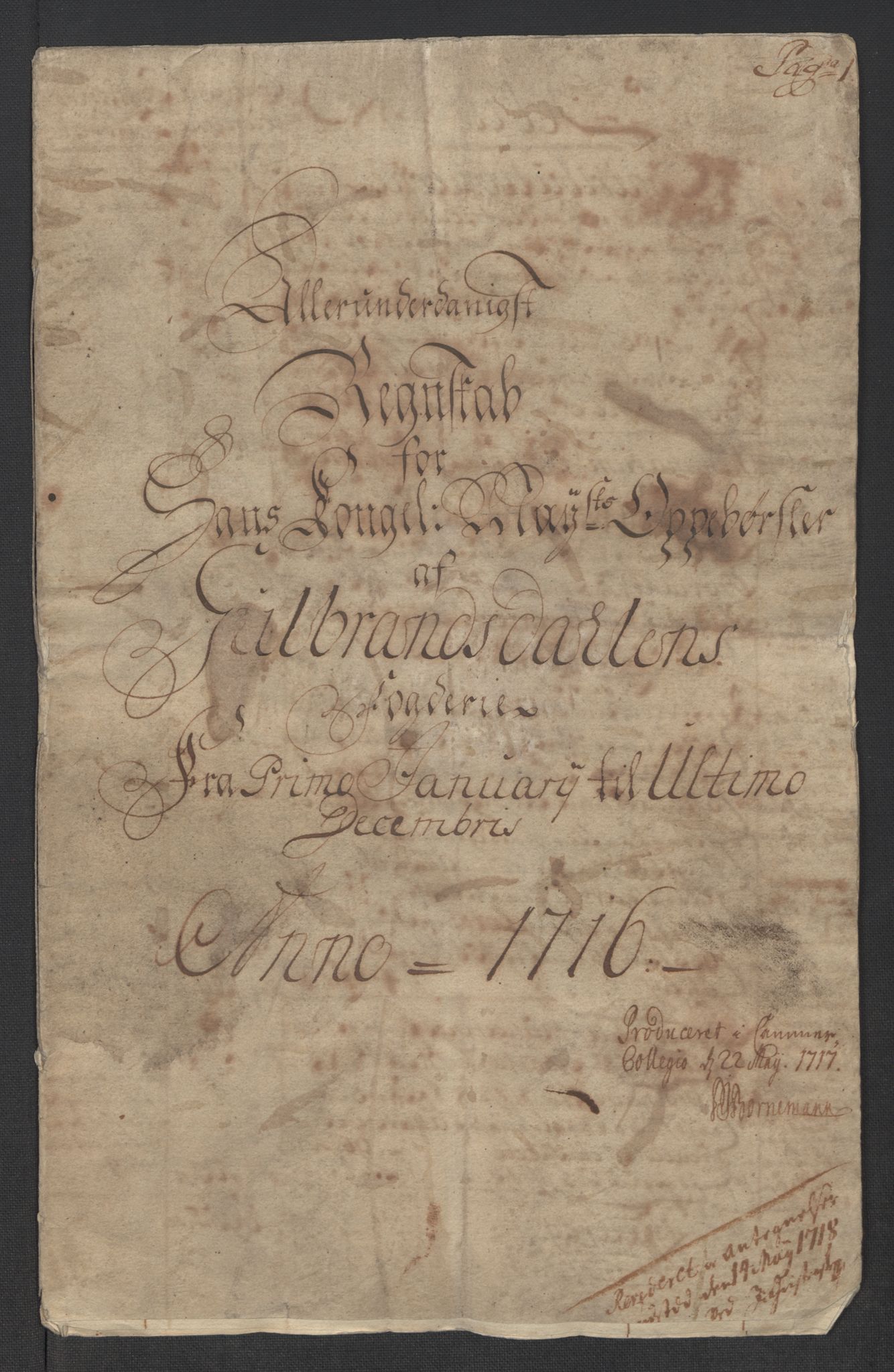 Rentekammeret inntil 1814, Reviderte regnskaper, Fogderegnskap, RA/EA-4092/R17/L1186: Fogderegnskap Gudbrandsdal, 1716, s. 3