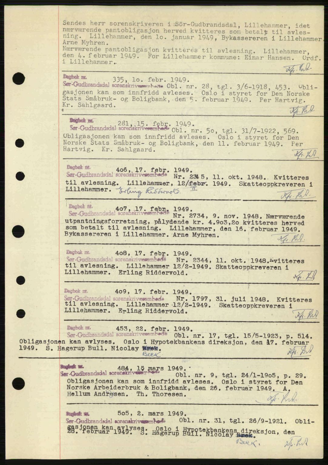 Sør-Gudbrandsdal tingrett, SAH/TING-004/H/Hb/Hbf/L0002: Pantebok nr. C1, 1938-1951, Dagboknr: 335/1949