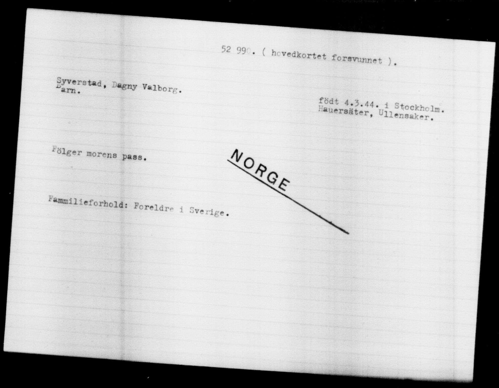 Utenriksstasjonene, Legasjonen i Stockholm, Flyktningkontoret, AV/RA-S-6753/V/Va/L0019: Kjesäterkartoteket, flyktninger med registreringsnr. 49600-55060, 1940-1945, s. 2458