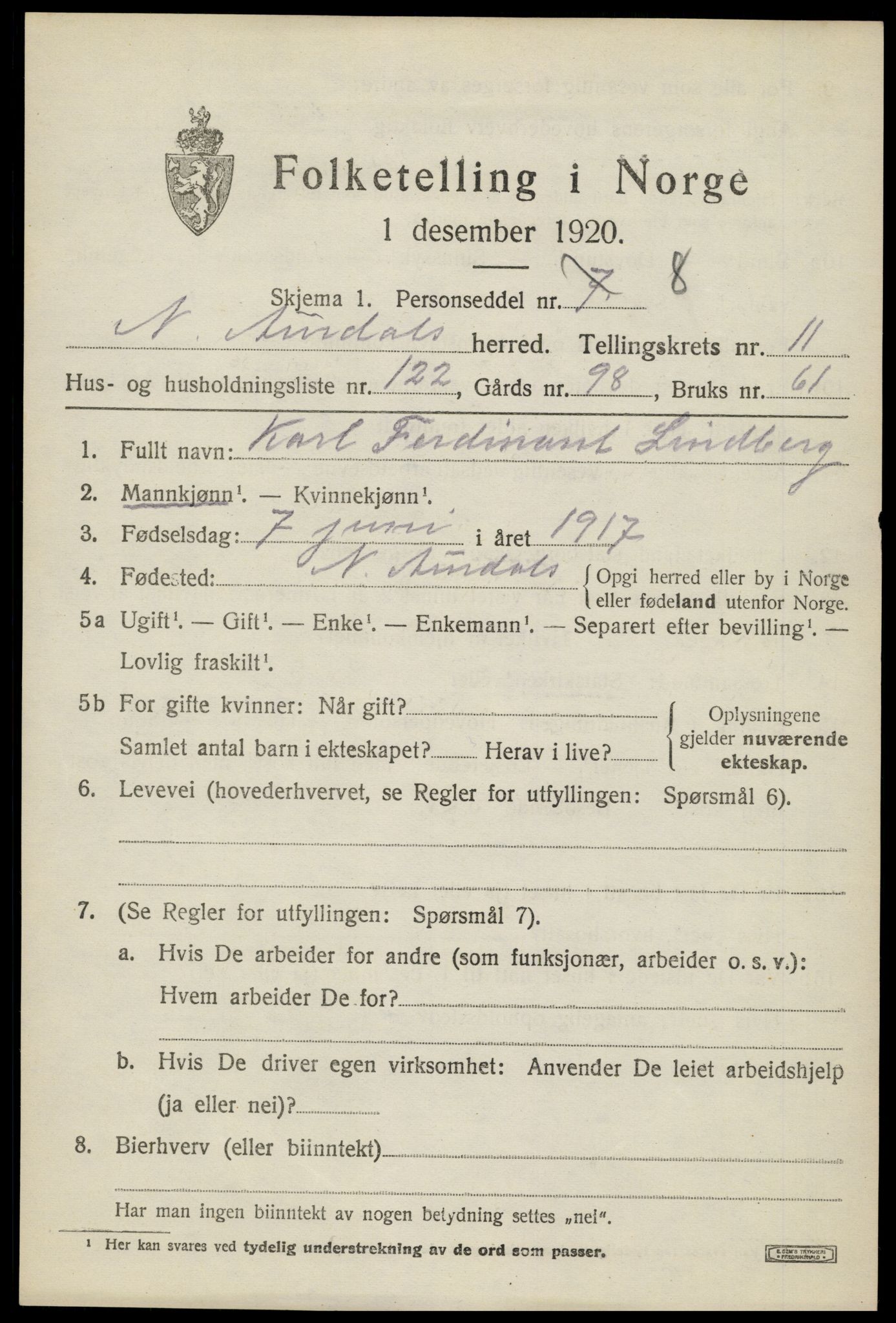 SAH, Folketelling 1920 for 0542 Nord-Aurdal herred, 1920, s. 9880