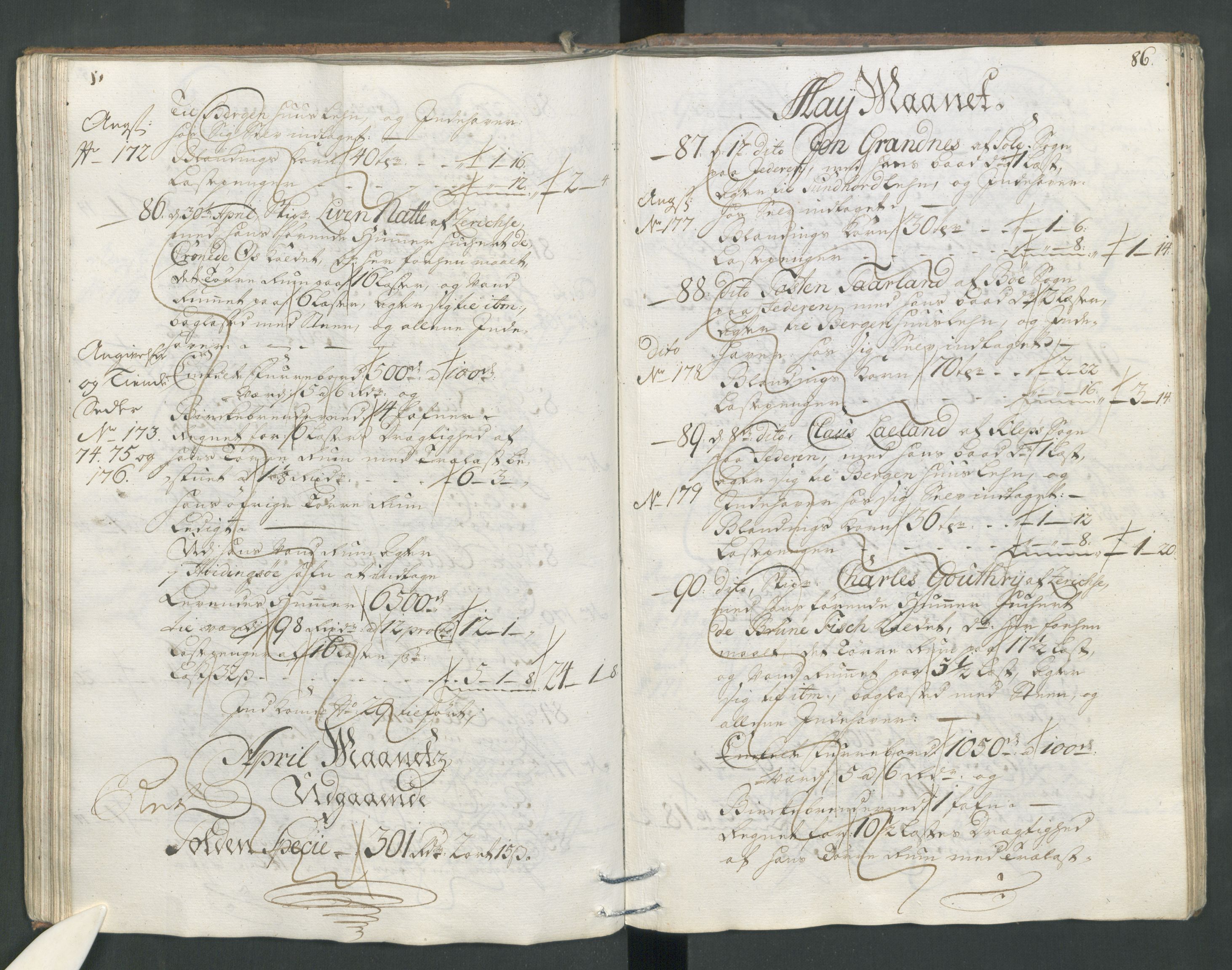 Generaltollkammeret, tollregnskaper, AV/RA-EA-5490/R22/L0011/0001: Tollregnskaper Stavanger / Hovedtollbok, 1731, s. 85b-86a