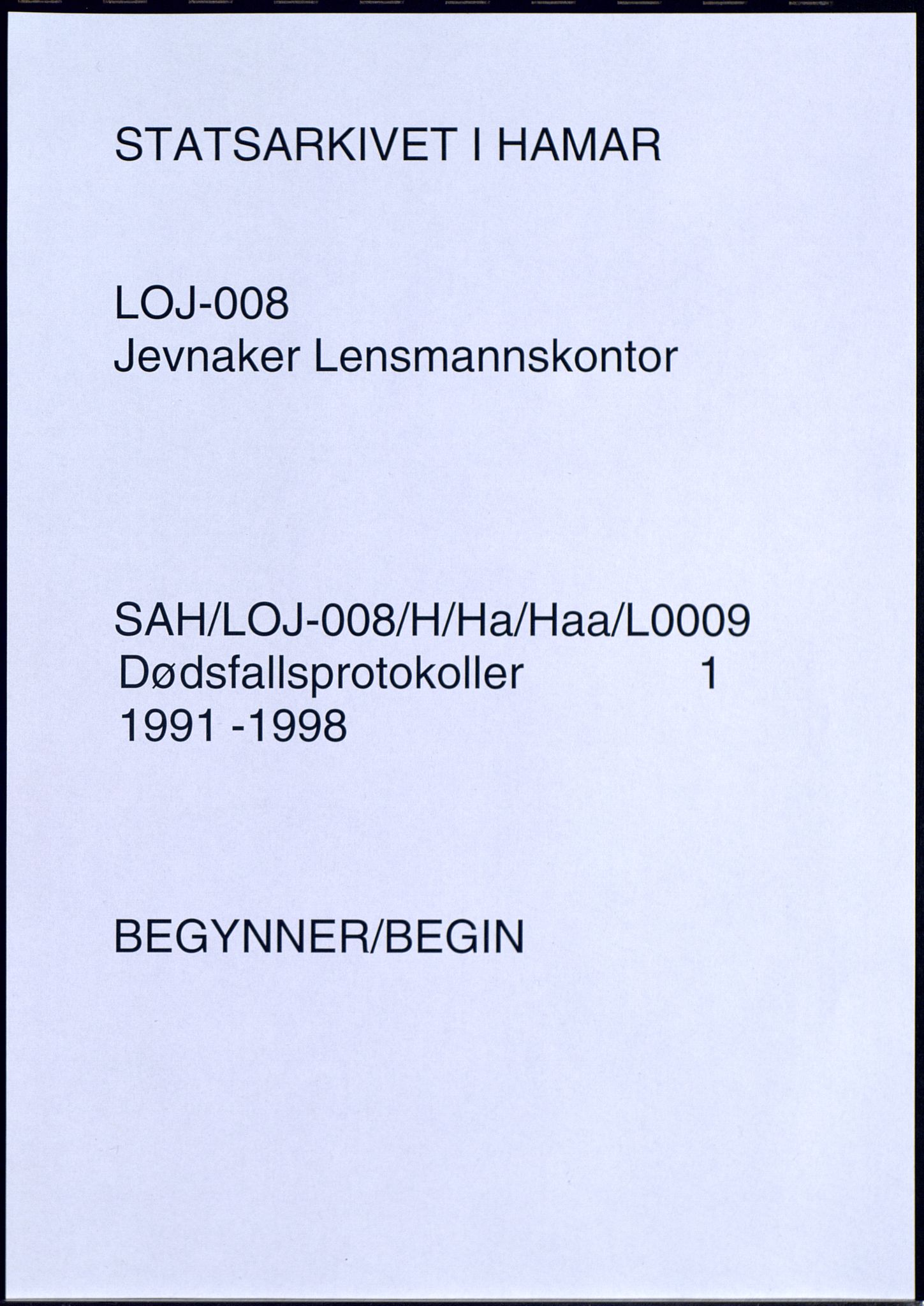 Jevnaker lensmannskontor, AV/SAH-LOJ-008/H/Ha/Haa/L0009: Dødsfallsprotokoller, 1991-1998