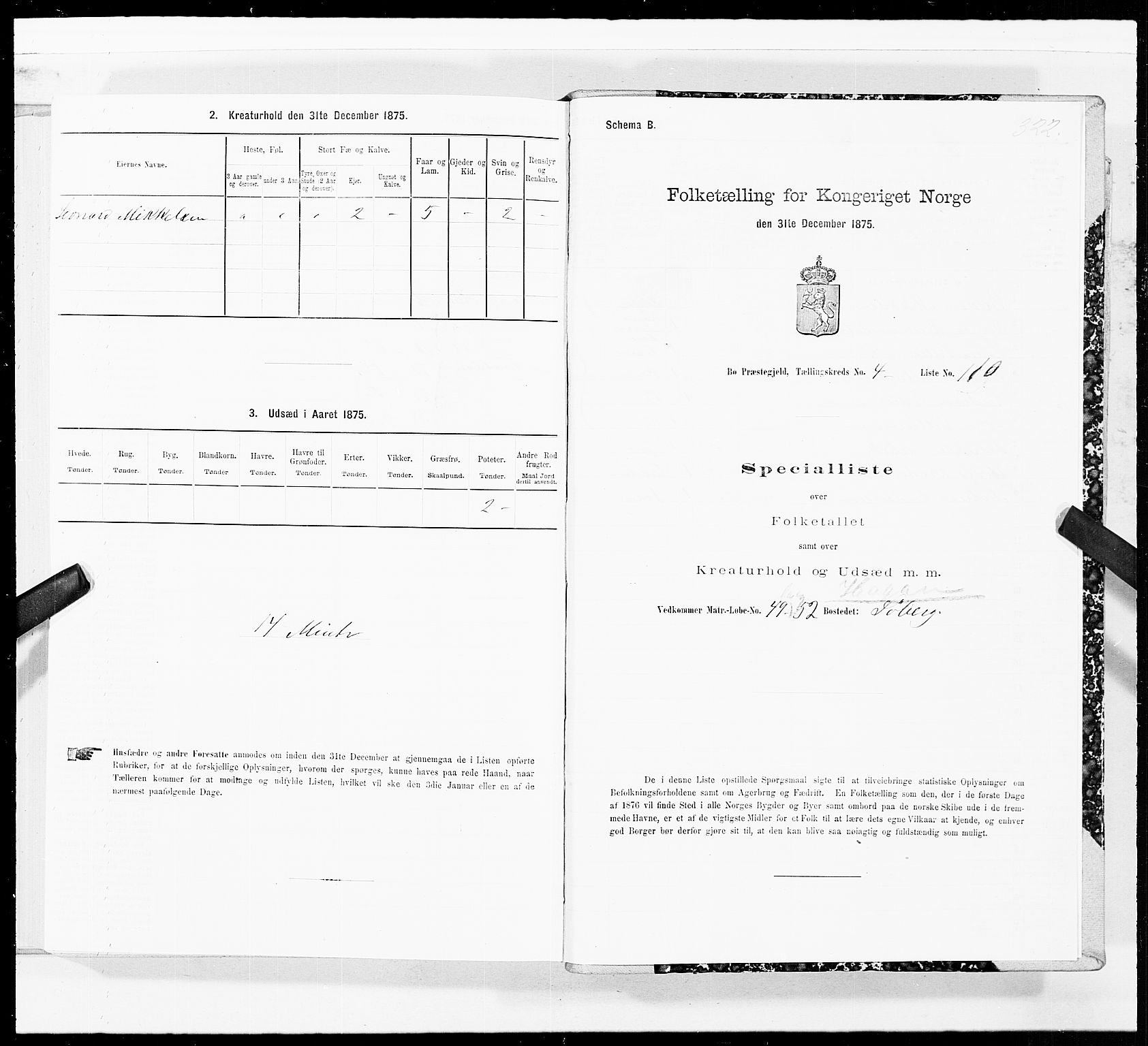 SAT, Folketelling 1875 for 1867P Bø prestegjeld, 1875, s. 2322