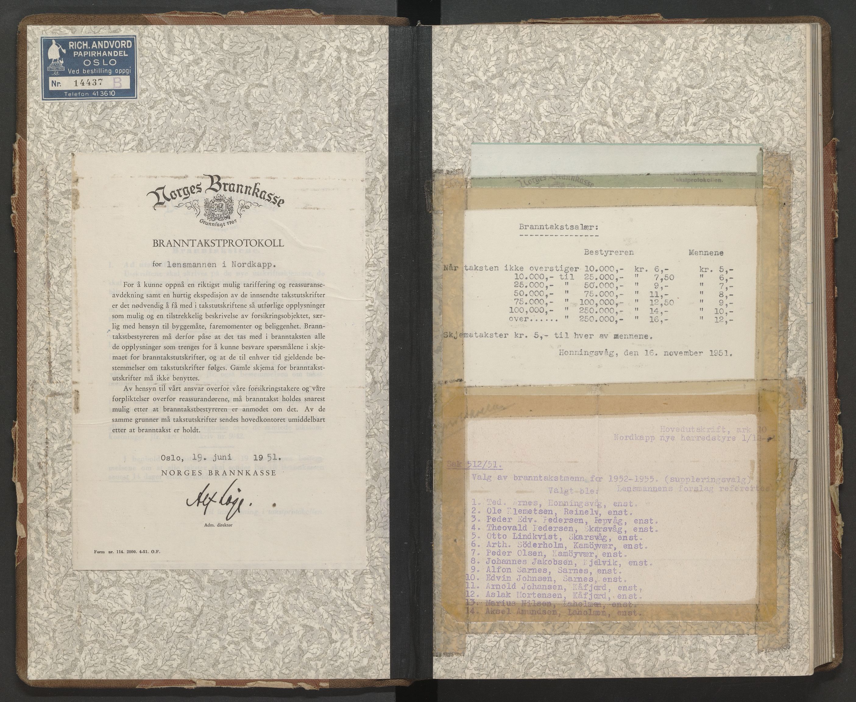 Nordkapp lensmannskontor, AV/SATØ-SATO-103/1/Fm/L0013: Branntakstprotokoller, 1951-1954