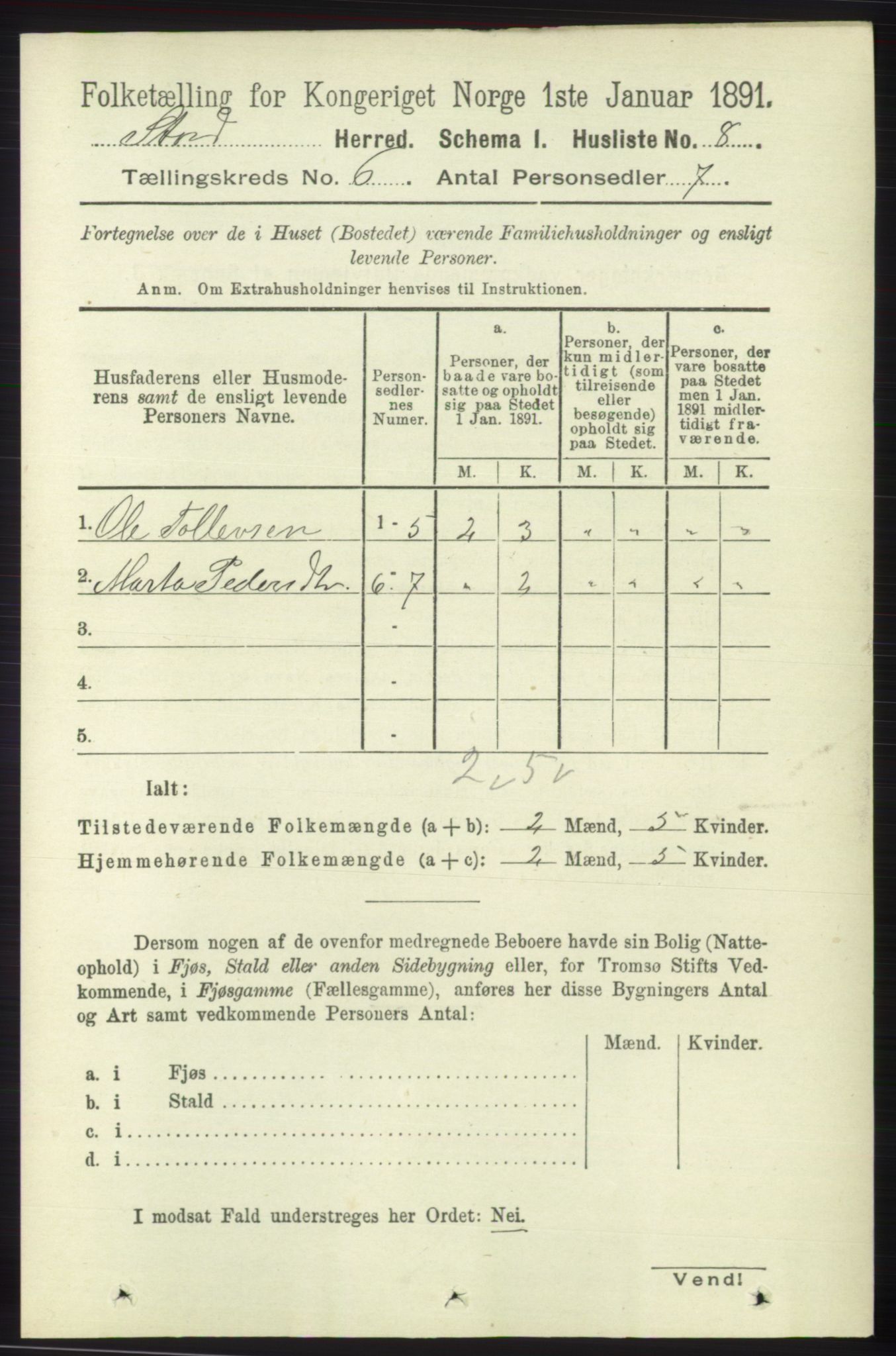 RA, Folketelling 1891 for 1221 Stord herred, 1891, s. 2078