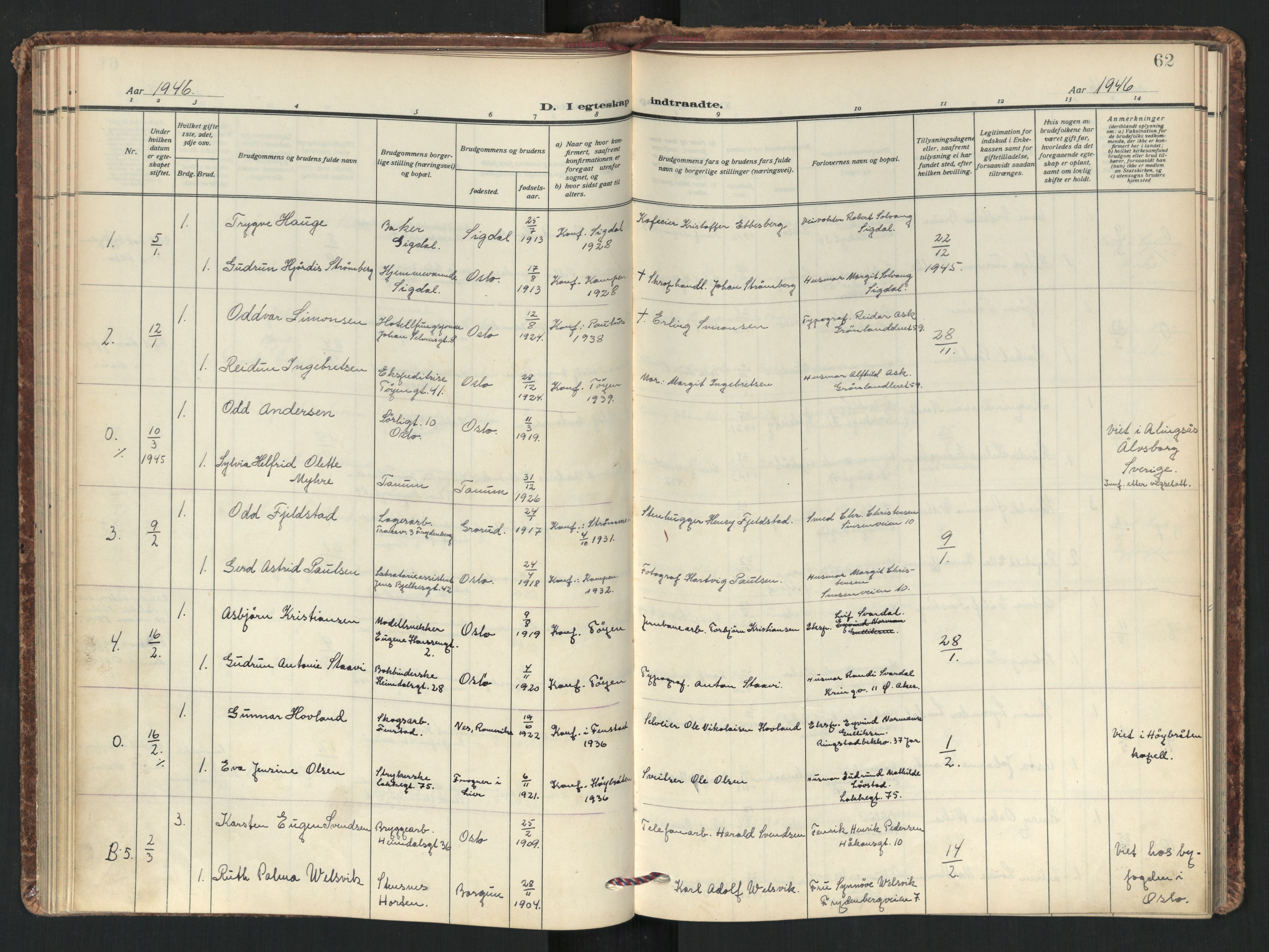 Tøyen prestekontor Kirkebøker, AV/SAO-A-10167a/F/Fa/L0008: Ministerialbok nr. I 8, 1939-1969, s. 62
