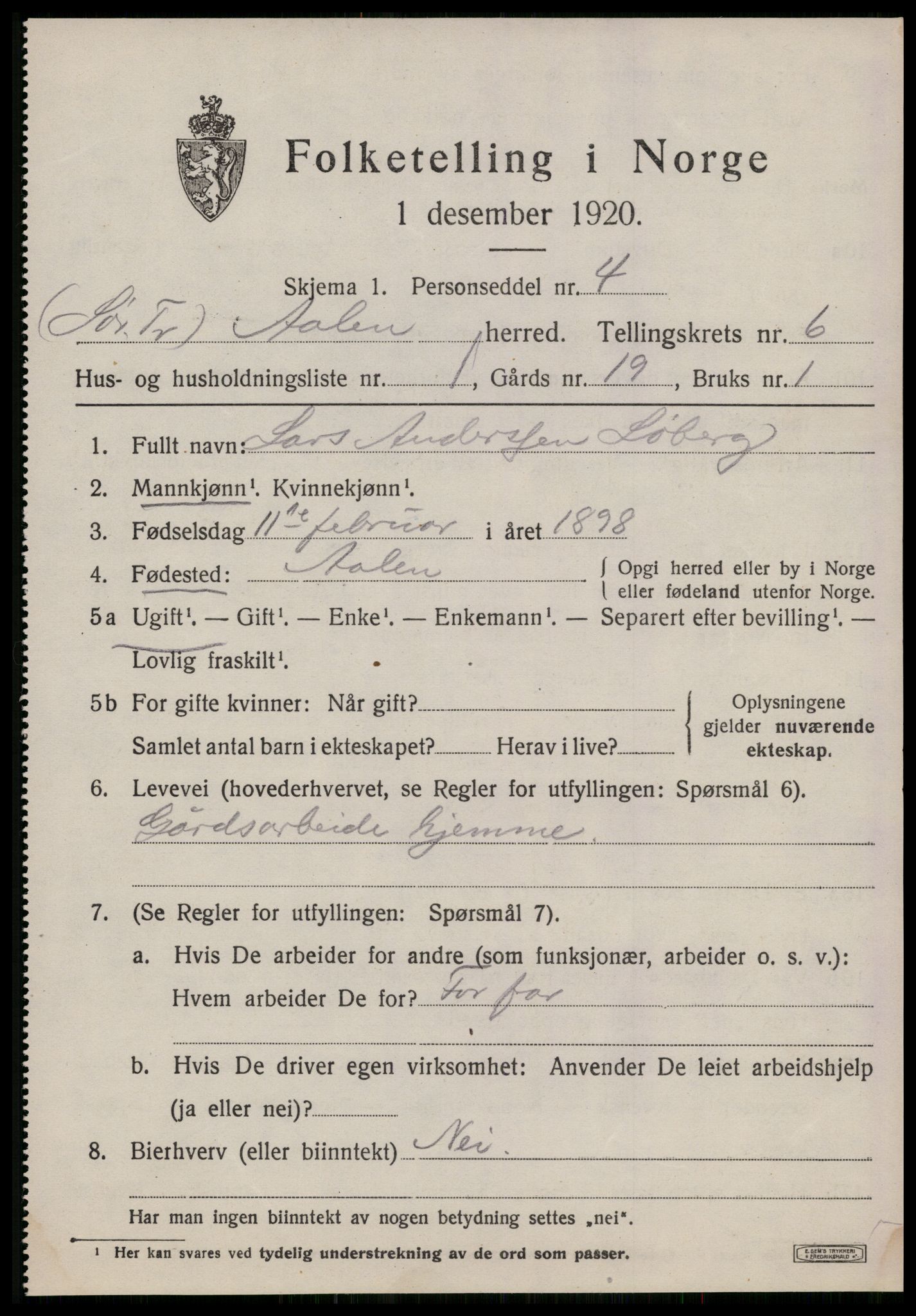 SAT, Folketelling 1920 for 1644 Ålen herred, 1920, s. 2922