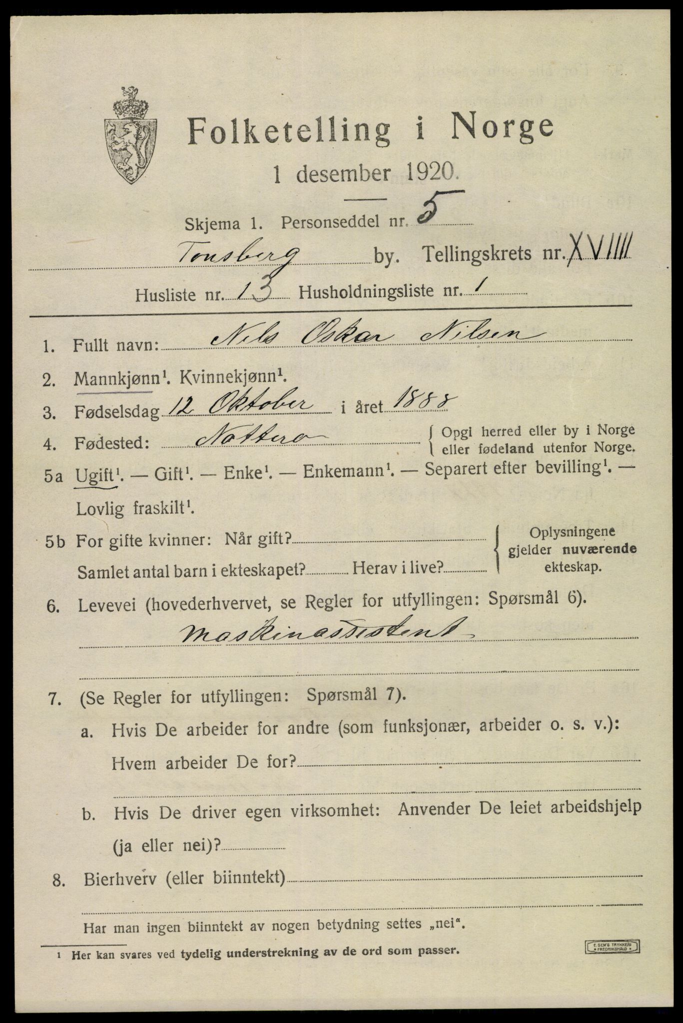 SAKO, Folketelling 1920 for 0705 Tønsberg kjøpstad, 1920, s. 28317