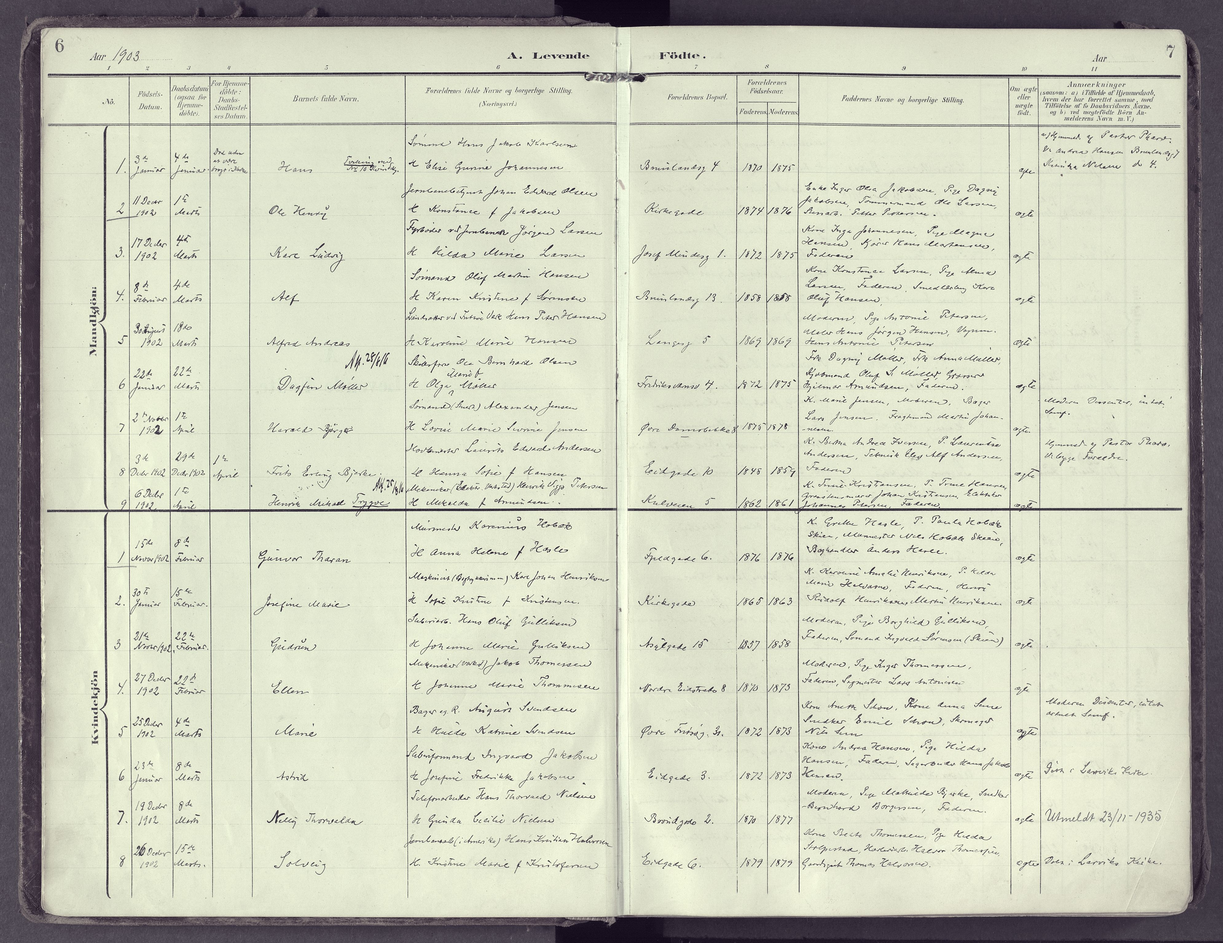 Larvik kirkebøker, SAKO/A-352/F/Fb/L0005: Ministerialbok nr. II 5, 1903-1925, s. 6-7