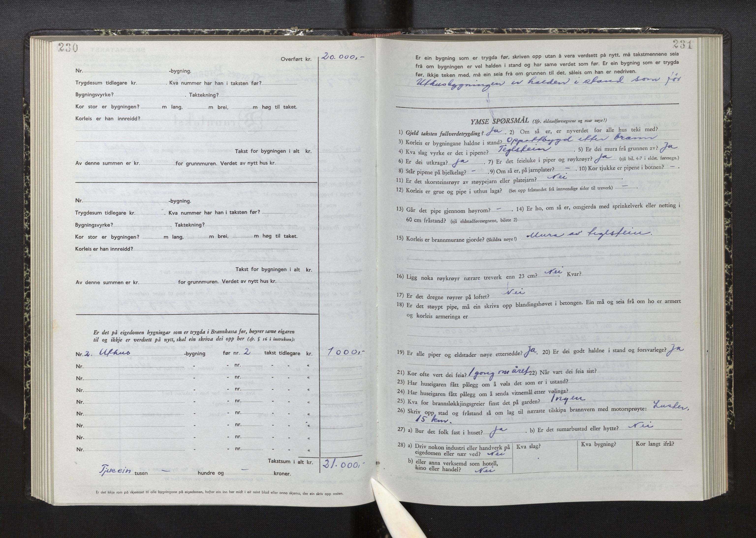 Lensmannen i Luster, AV/SAB-A-29301/0012/L0008: Branntakstprotokoll, skjematakst, 1949-1955, s. 230-231