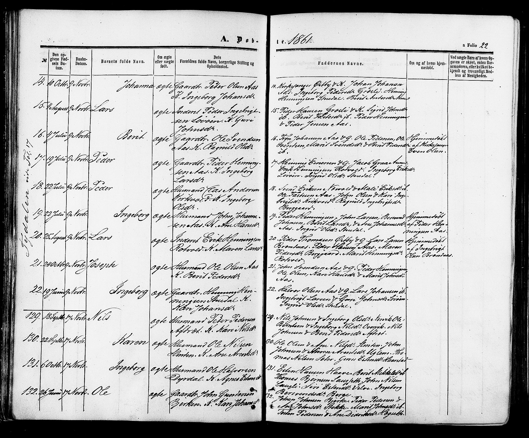 Ministerialprotokoller, klokkerbøker og fødselsregistre - Sør-Trøndelag, SAT/A-1456/695/L1147: Ministerialbok nr. 695A07, 1860-1877, s. 22