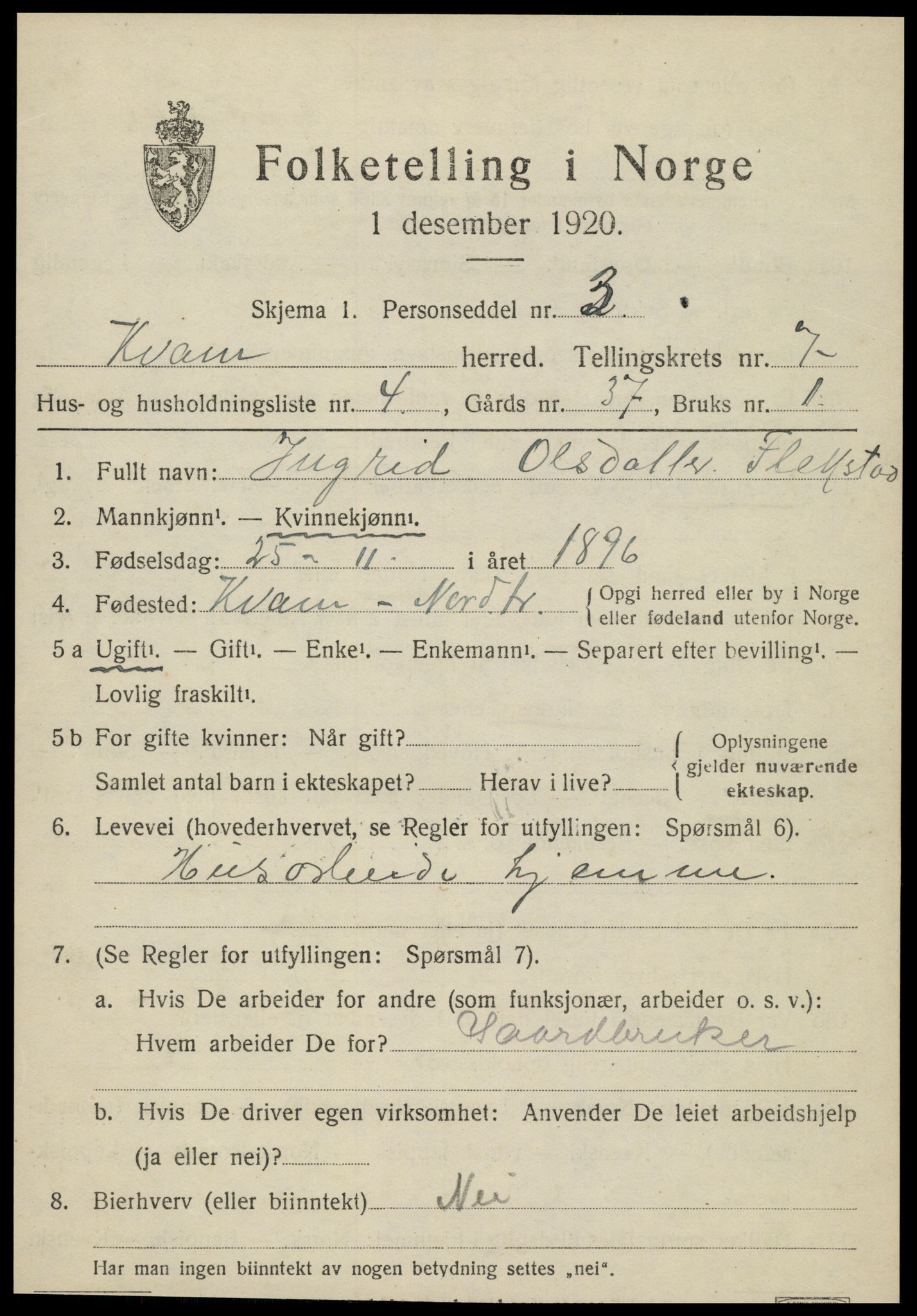 SAT, Folketelling 1920 for 1735 Kvam herred, 1920, s. 1839