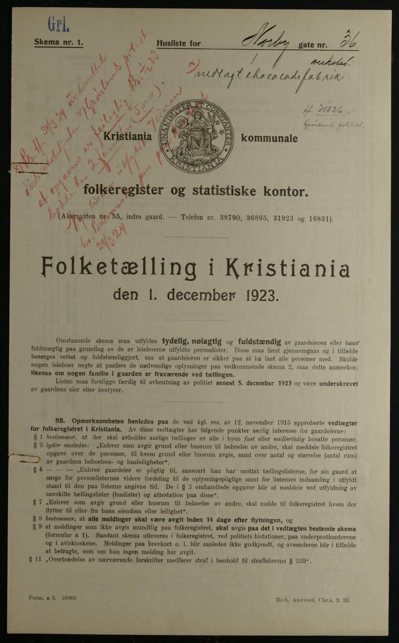 OBA, Kommunal folketelling 1.12.1923 for Kristiania, 1923, s. 79073