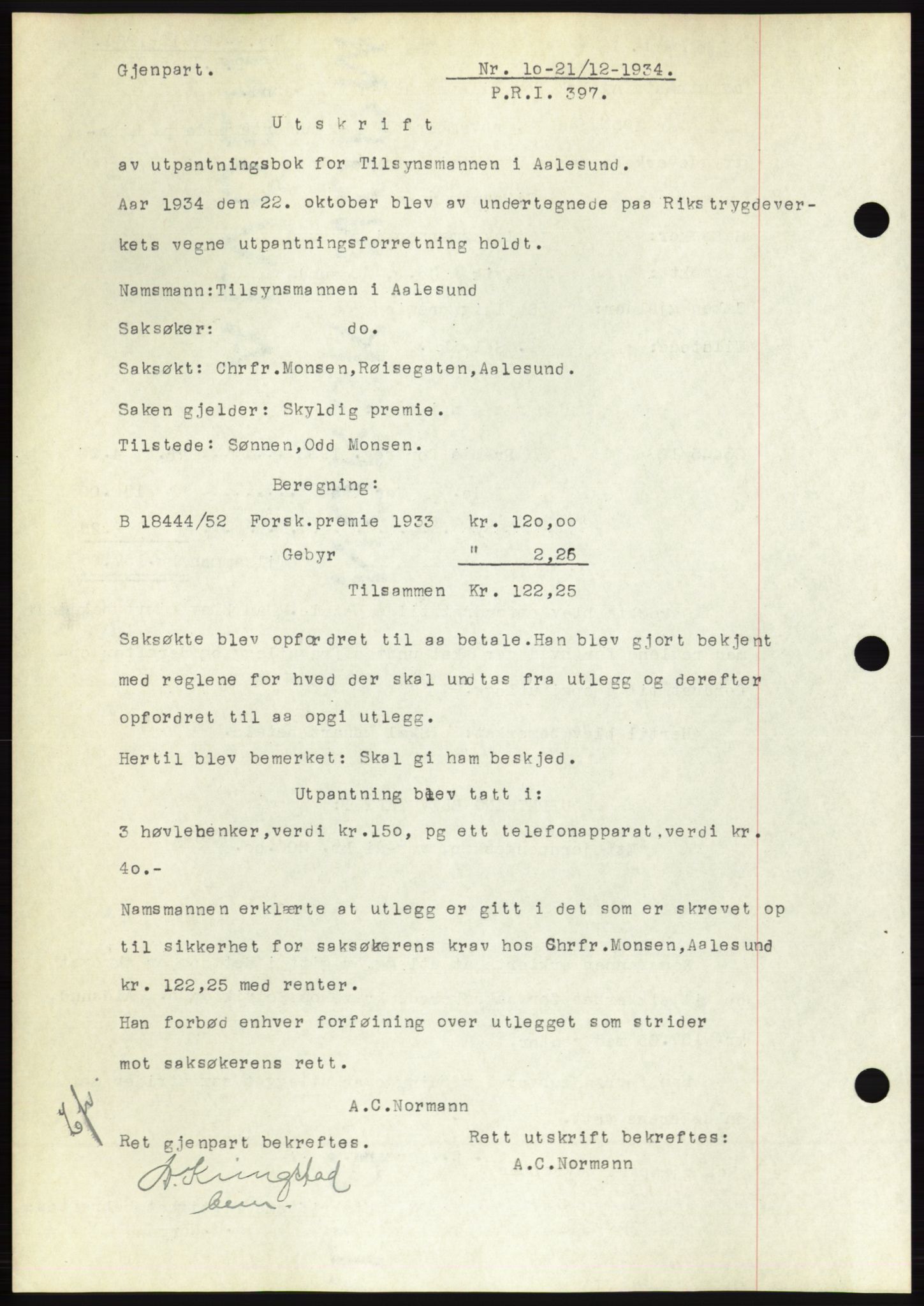 Ålesund byfogd, AV/SAT-A-4384: Pantebok nr. 32, 1934-1935, Tingl.dato: 21.12.1934